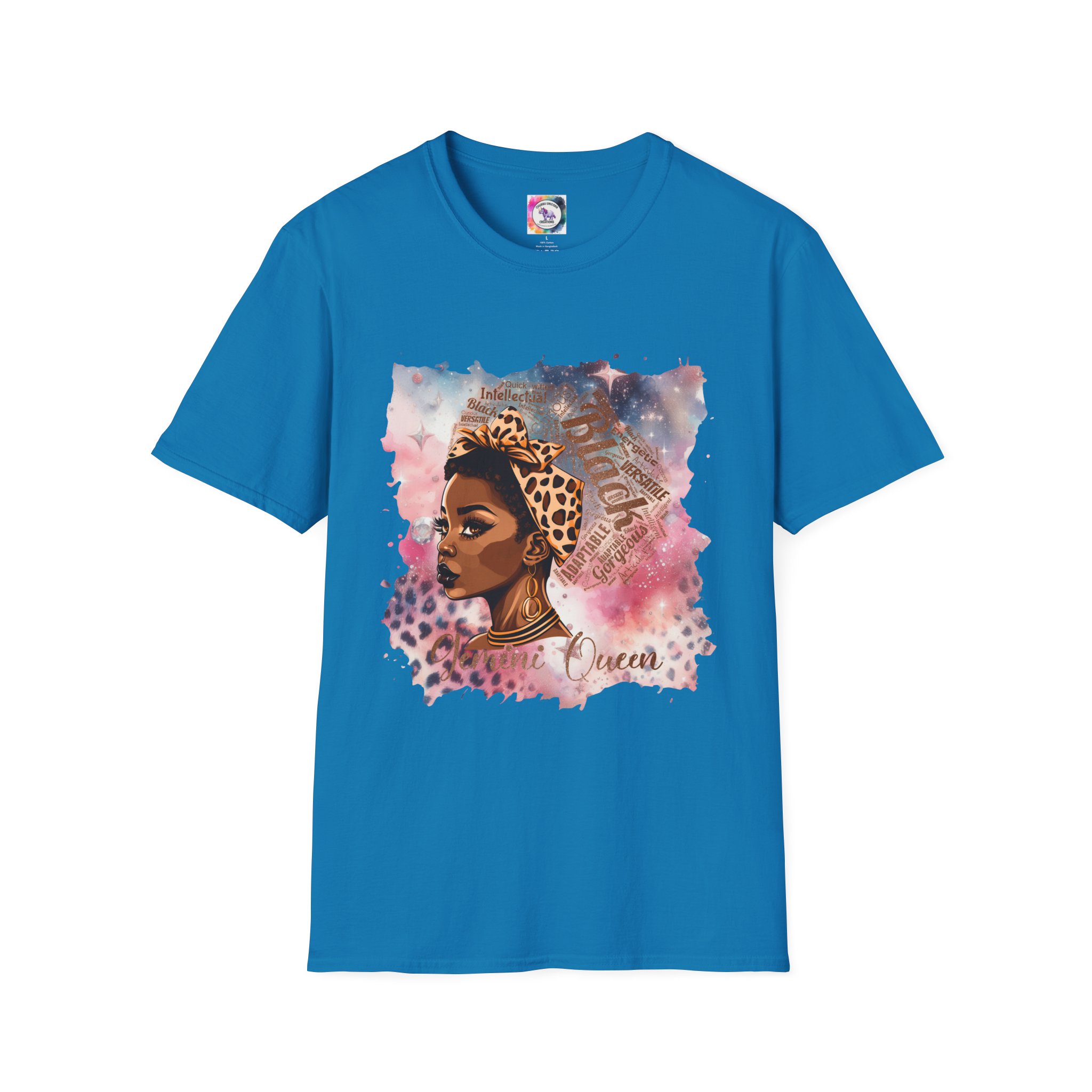 Gemini Queen Afro Chic T-Shirt — Black Queen Graphic Tee with Leopard Headwrap - Image 42