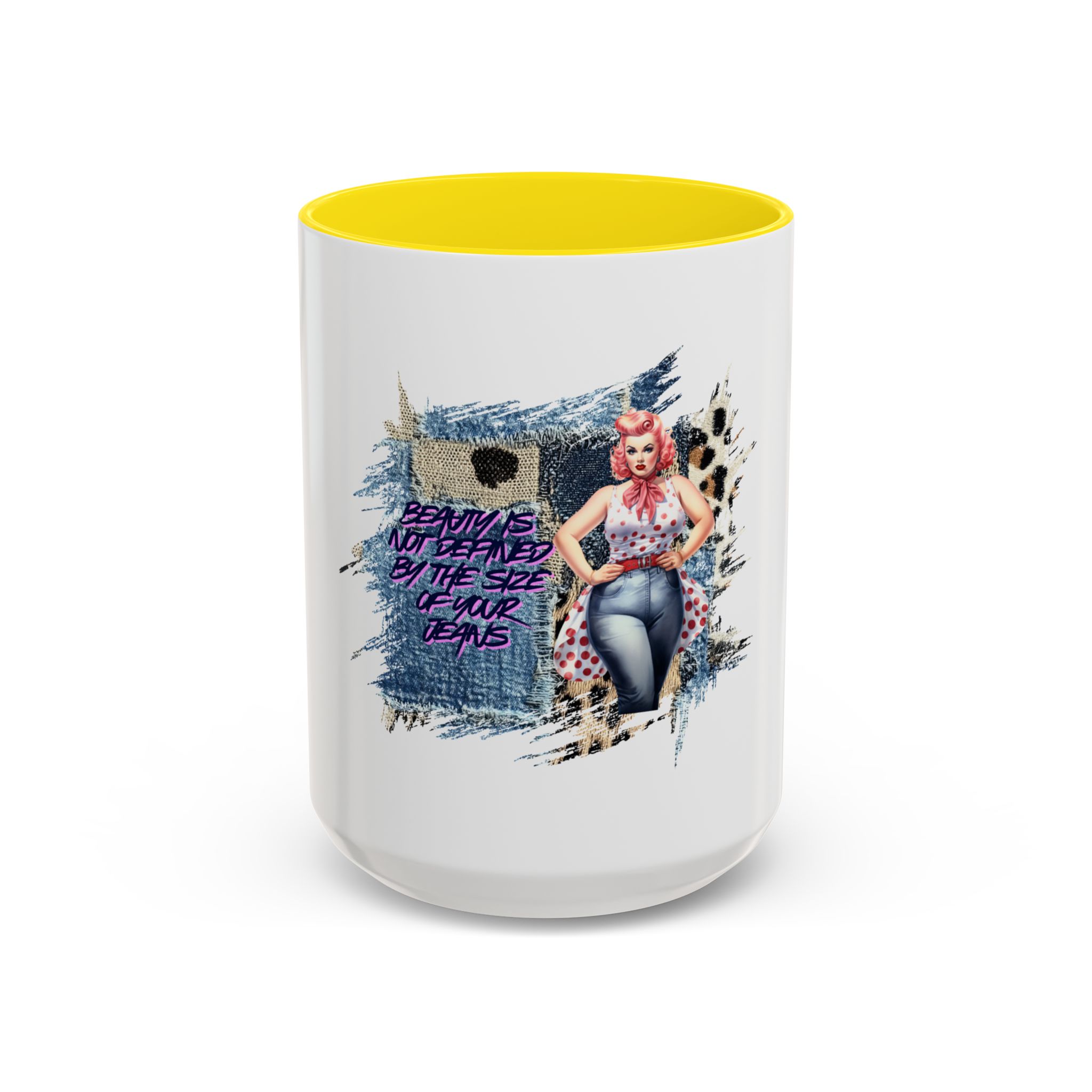 Vintage Pin-Up Coffee Mug — "Beauty is Not Defined by the Size of Your Jeans" Accent Mug - Image 53