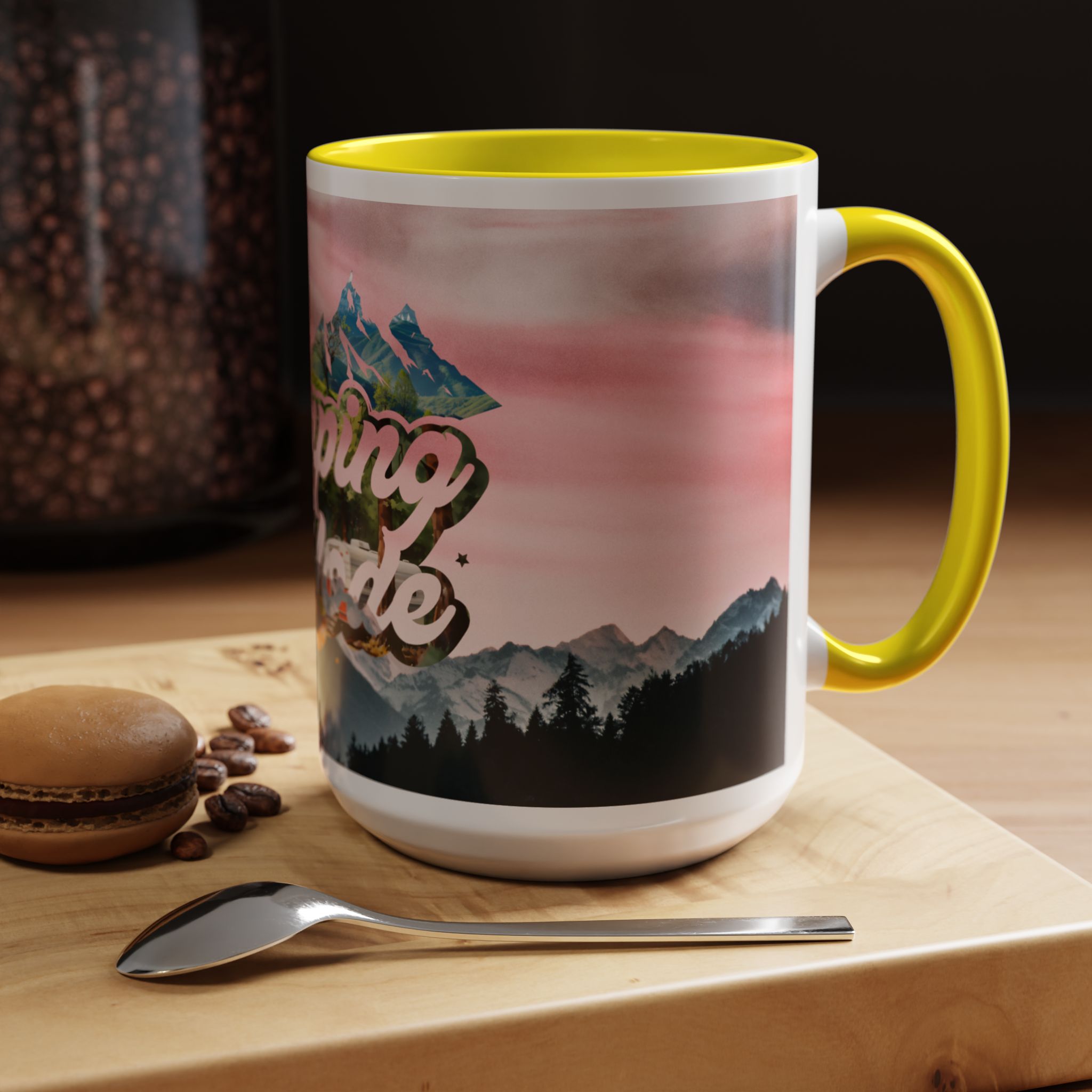 Camping Mode Coffee Mug — Pink Mountain Scenic Accent Mug (11/15oz) - Image 70