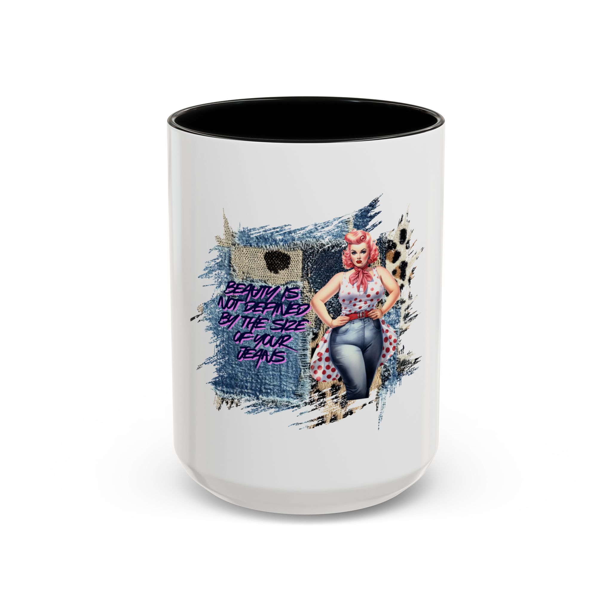 Vintage Pin-Up Coffee Mug — "Beauty is Not Defined by the Size of Your Jeans" Accent Mug - Image 17