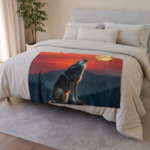 Wolf Moon Blanket, Cozy Throw, Soft Polyester Blanket, Bed Decor, Outdoor Camping Gift, Animal Lover Gift, Wildlife Decor