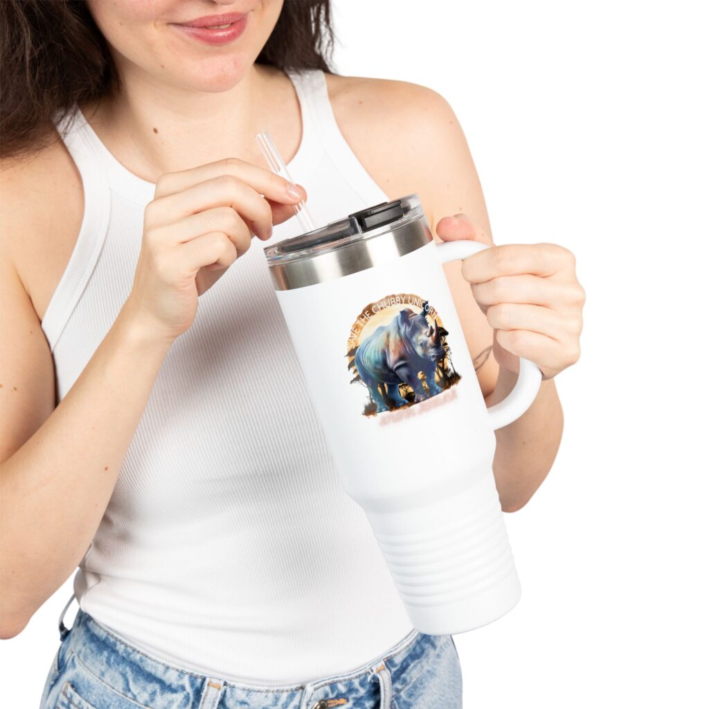 Insulated Travel Mug with Rhino Design | Fun Travel Cups, Eco-Friendly Gifts, Outdoor Adventures, Morning Coffee, Unique Drinkware