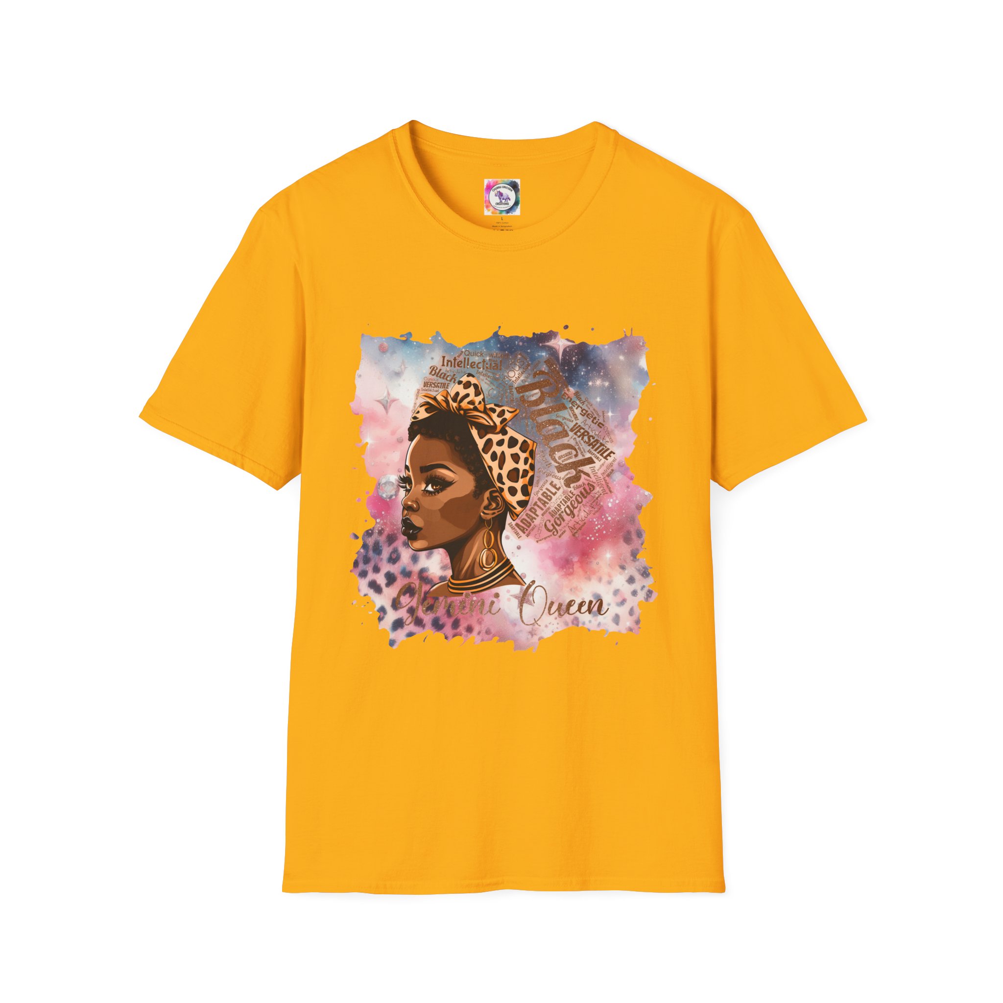 Gemini Queen Afro Chic T-Shirt — Black Queen Graphic Tee with Leopard Headwrap - Image 26