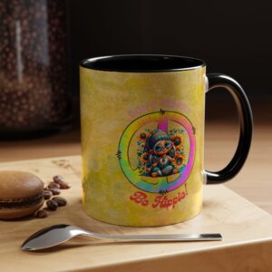Colorful 'Don't Worry, Be Hippie' Accent Coffee Mug - Bohemian Gift, Unique Tea Cup, Fun Kitchen Decor, Baddass Coffee Lover, Retro Vibes