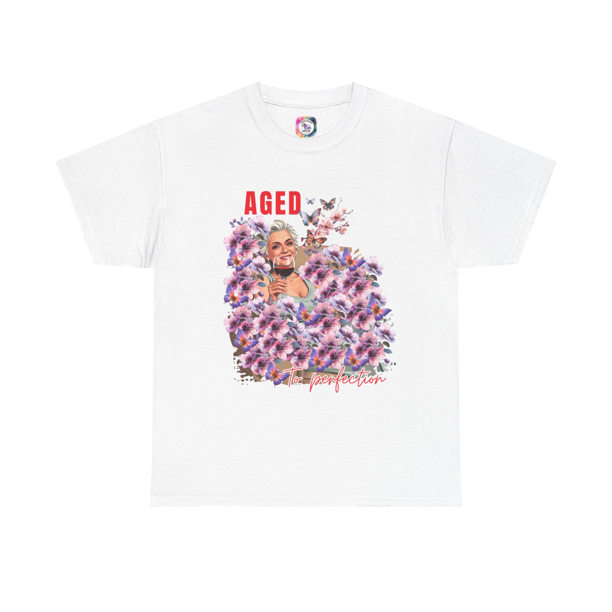 Aged to Perfection Unisex Heavy Cotton Tee, Birthday Gift, Casual Wear, Celebration Shirt, Floral Graphic Tee - Image 6