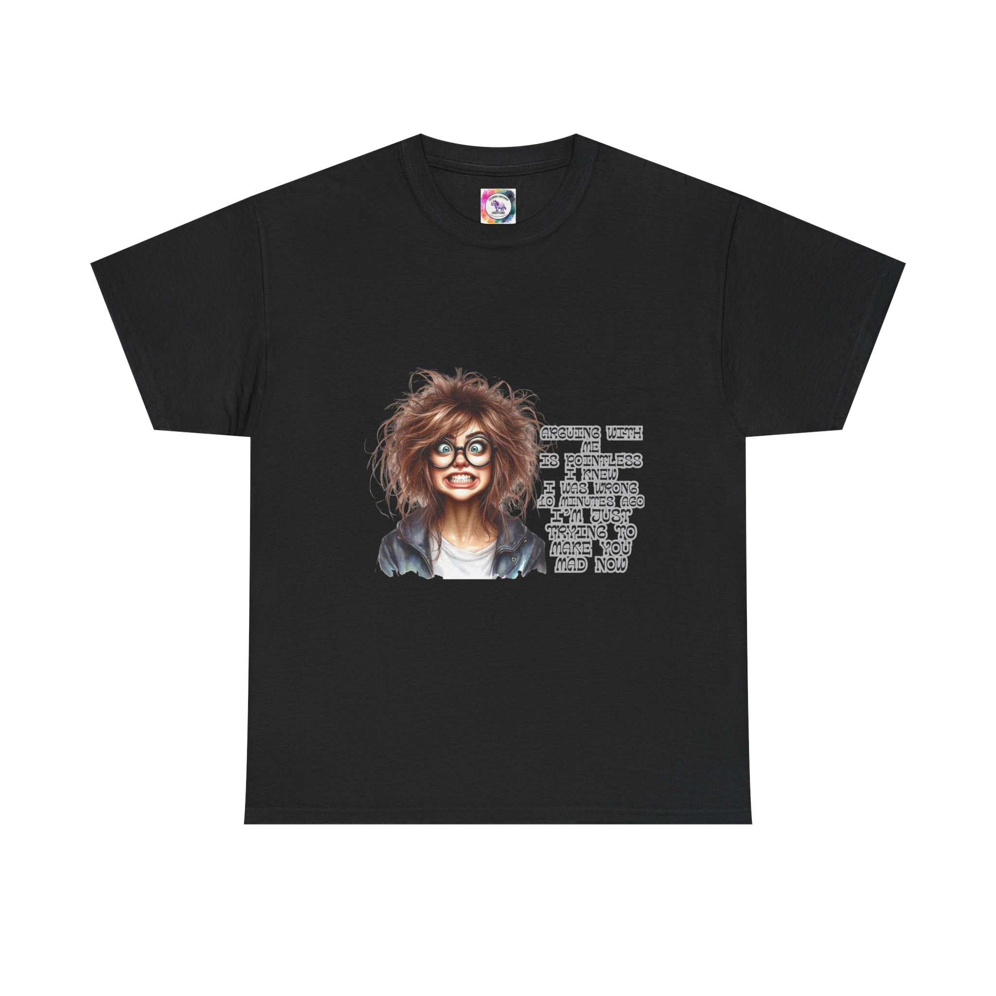 Crazy Hair Woman T‑Shirt — Funny Geeky Portrait with 'Funny' Quote - Image 9