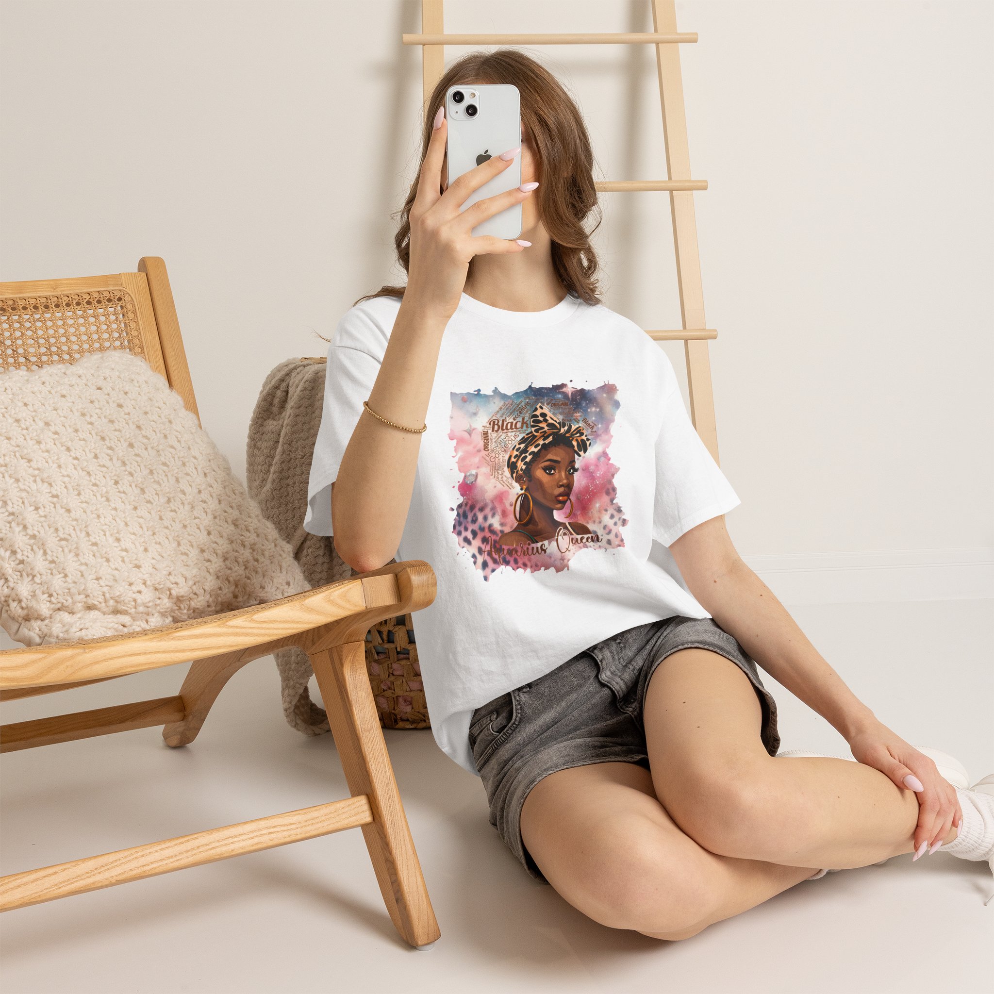 Black Aquarius Queen Tee — Watercolor Portrait T‑Shirt Celebrating Black Beauty