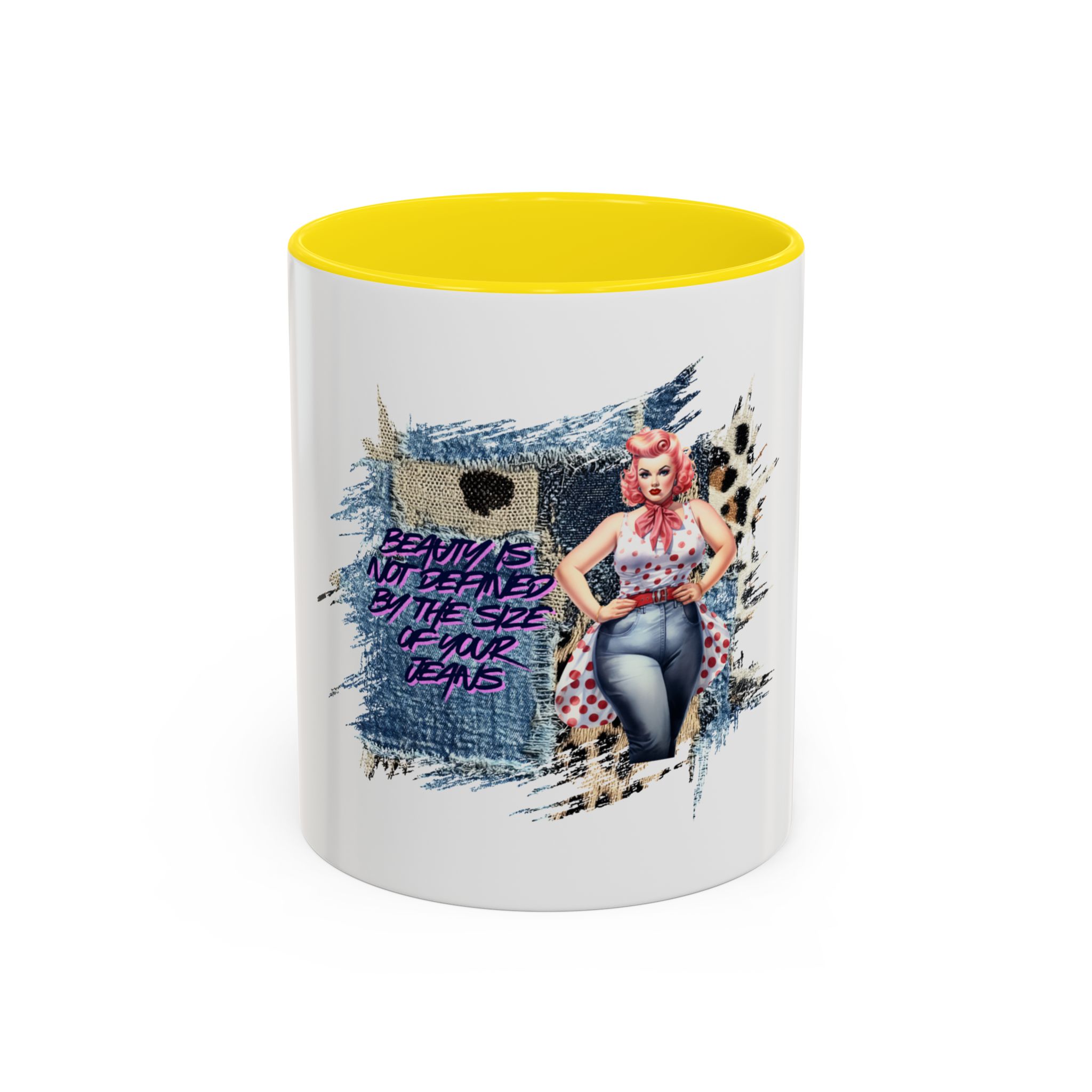 Vintage Pin-Up Coffee Mug — "Beauty is Not Defined by the Size of Your Jeans" Accent Mug - Image 45