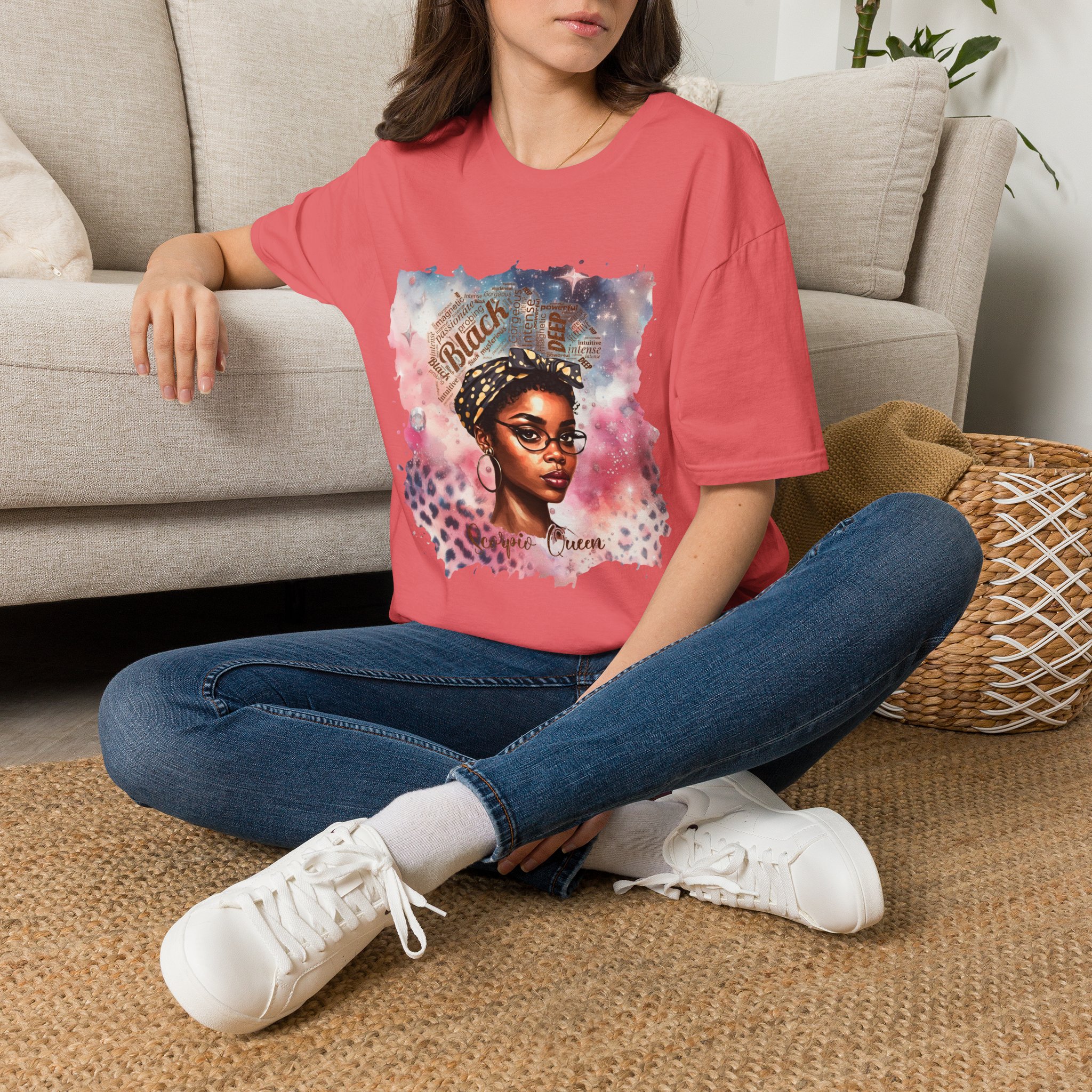 T-Shirt — 'Black Scorpio Queen' Afrocentric Watercolor Portrait Tee - Image 15