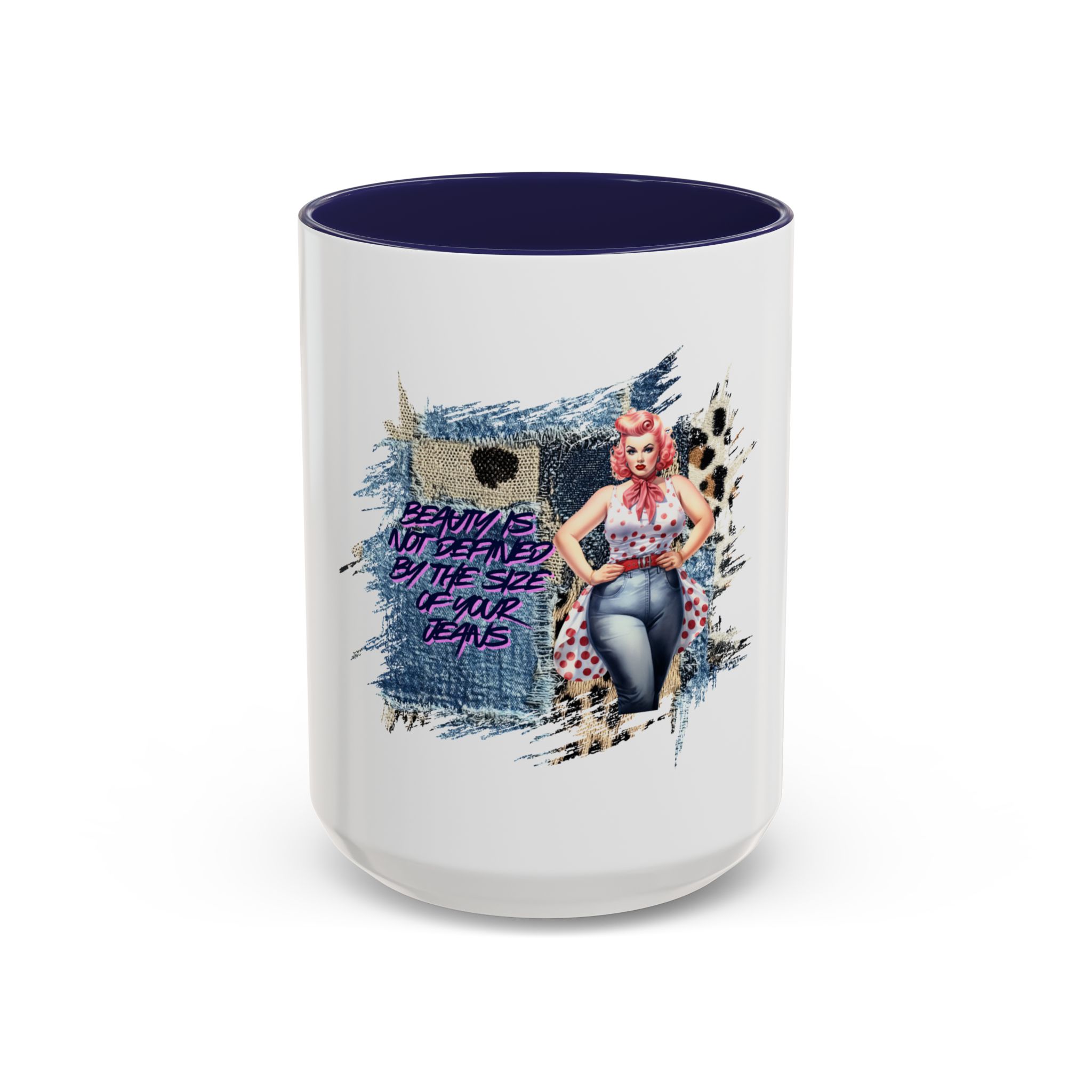 Vintage Pin-Up Coffee Mug — "Beauty is Not Defined by the Size of Your Jeans" Accent Mug - Image 21