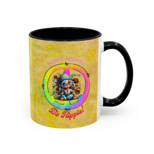 Colorful 'Don't Worry, Be Hippie' Accent Coffee Mug - Bohemian Gift, Unique Tea Cup, Fun Kitchen Decor, Baddass Coffee Lover, Retro Vibes