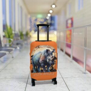 Chubby Unicorn Luggage Cover, Fun Travel Accessory, Safari Theme, Unique Gift, Bright Orange