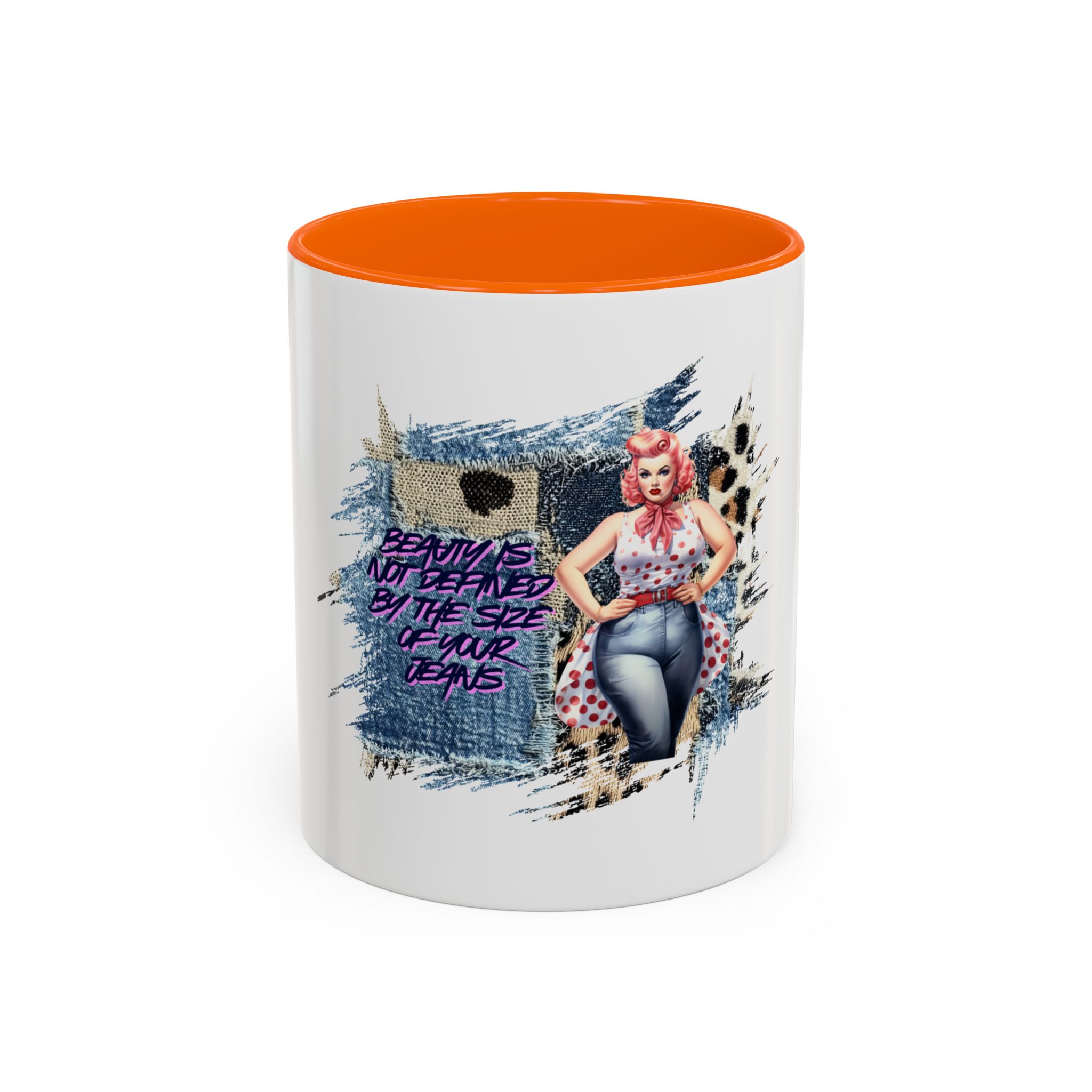 Vintage Pin-Up Coffee Mug — "Beauty is Not Defined by the Size of Your Jeans" Accent Mug - Image 41