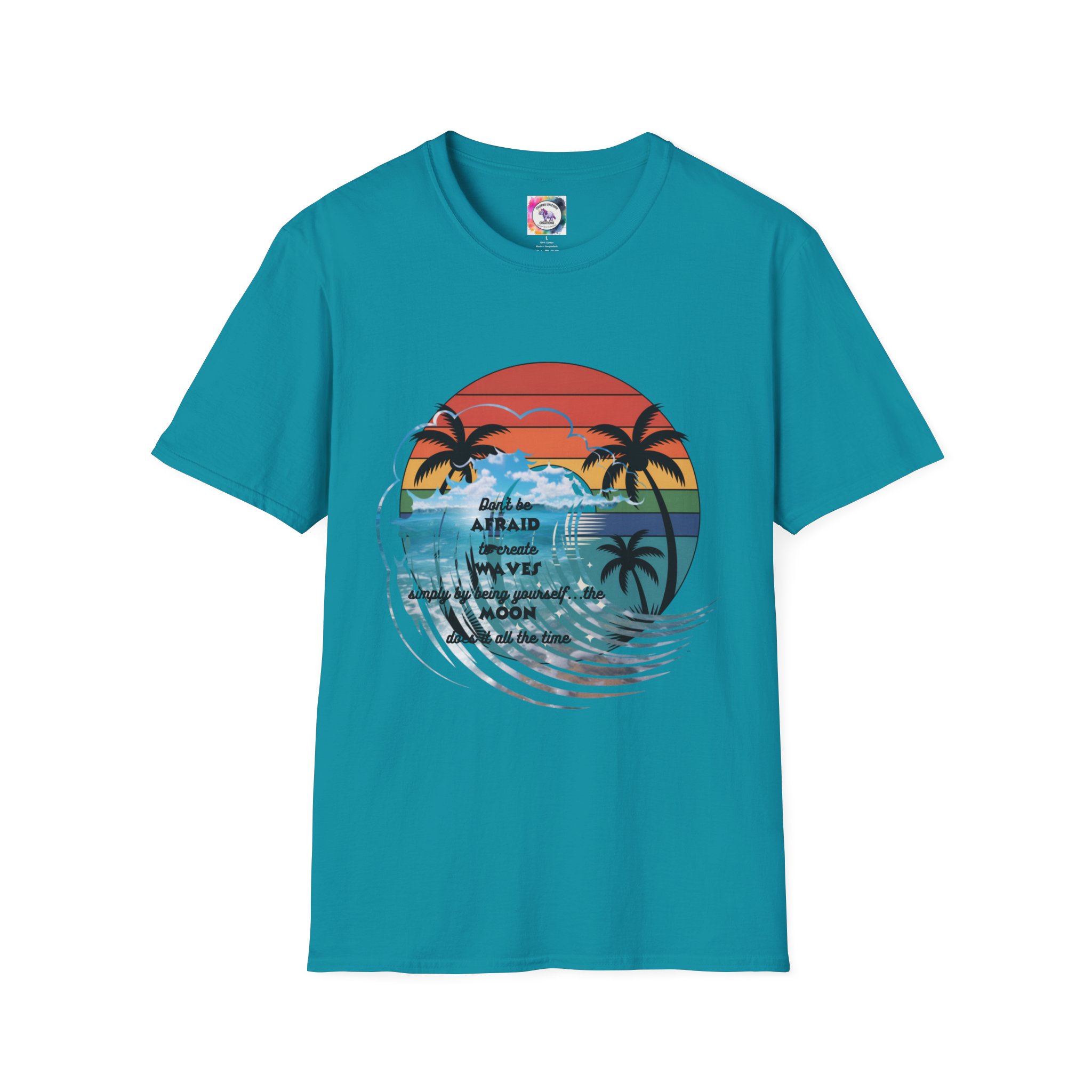 T-Shirt — Retro Sunset Palm Beach Tee with "Don't Be Afraid" Beach Quote - Image 35