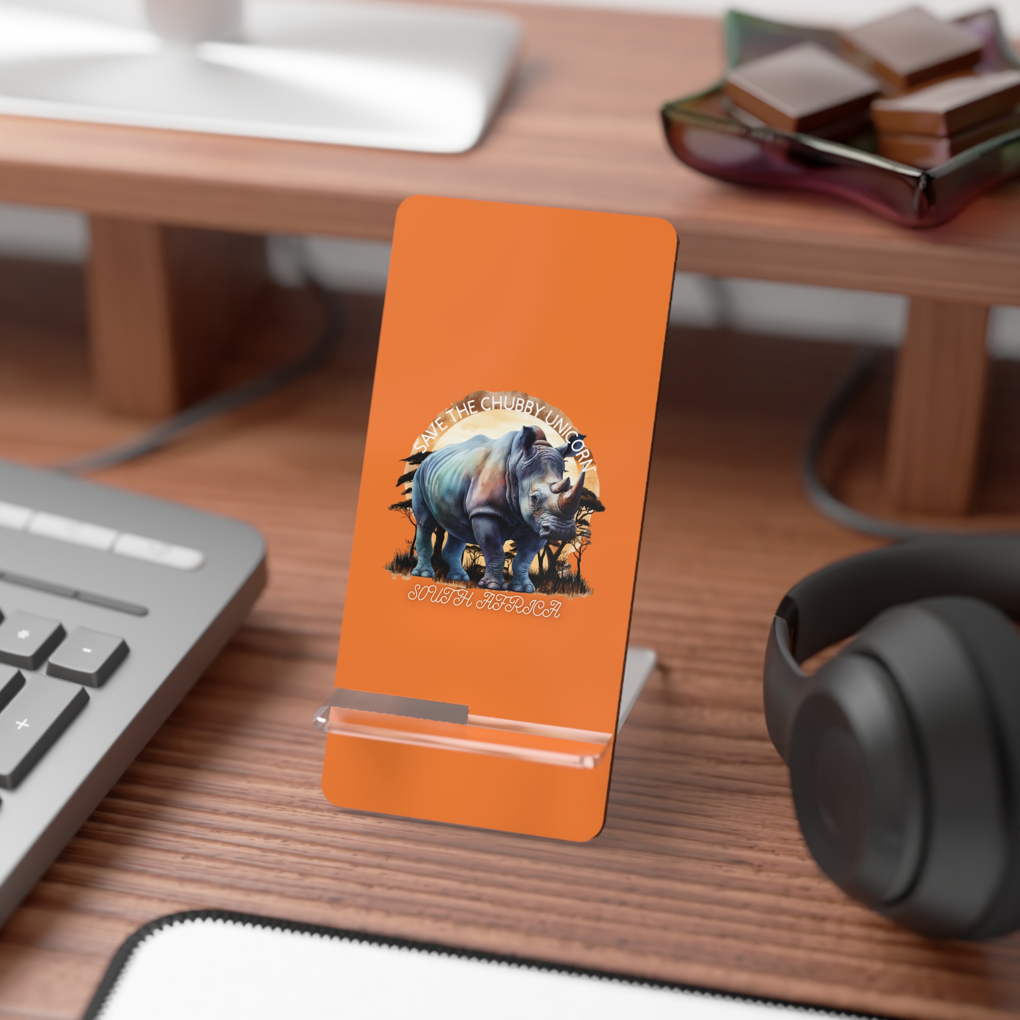 Colorful Rhino Mobile Display Stand, Phone Holder, Desk Accessory, Gift for Animal Lovers, Home Office Organizers