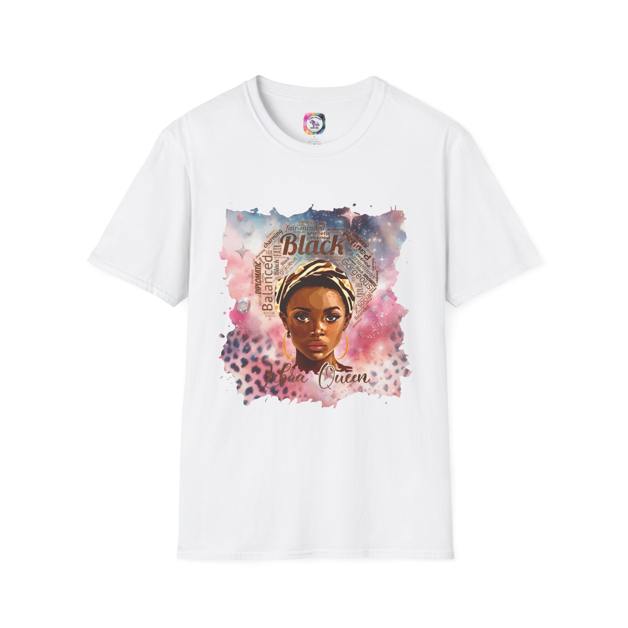 T-Shirt — Black Libra Queen Portrait Tee (Afrocentric Art, Empowerment) - Image 2