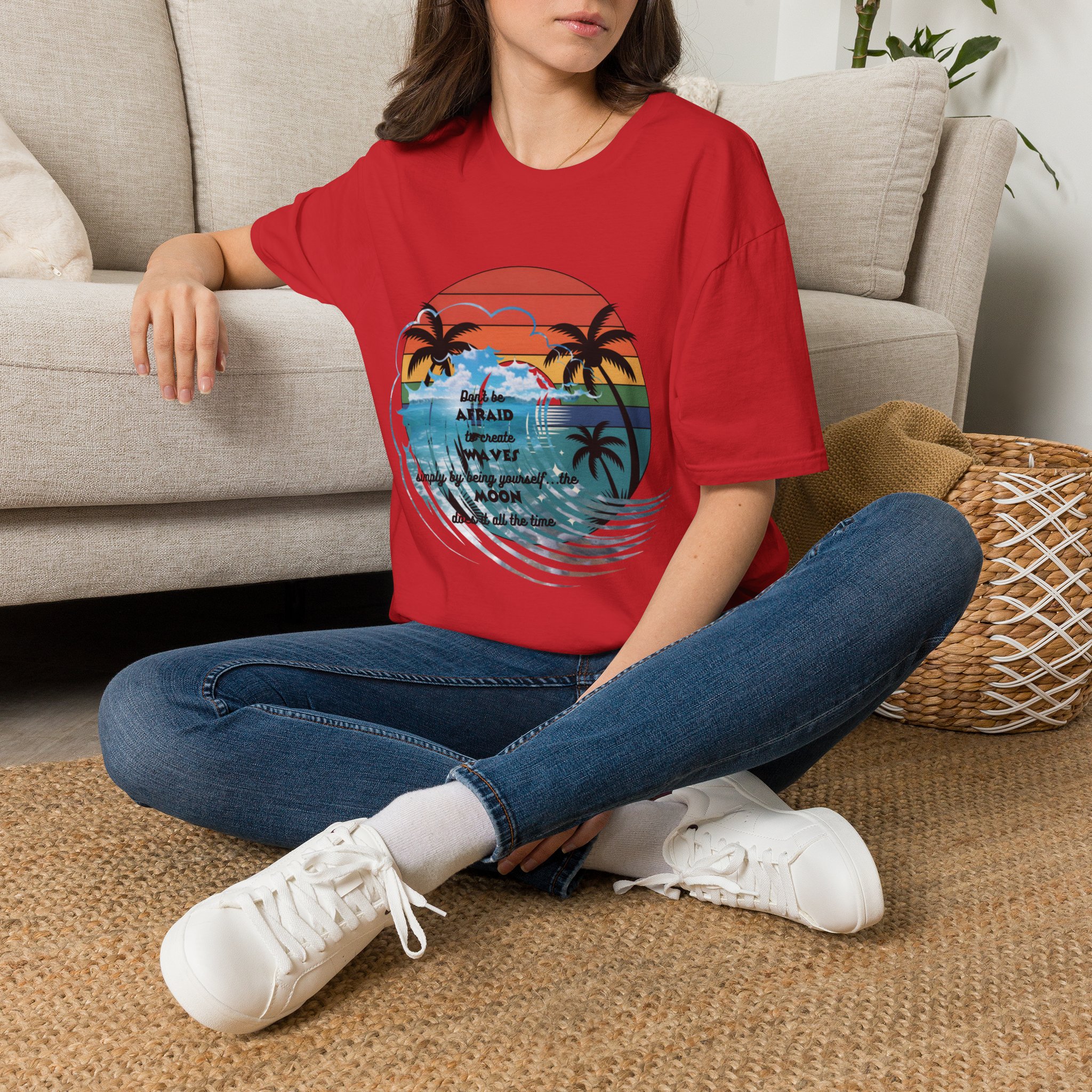 T-Shirt — Retro Sunset Palm Beach Tee with "Don't Be Afraid" Beach Quote - Image 50