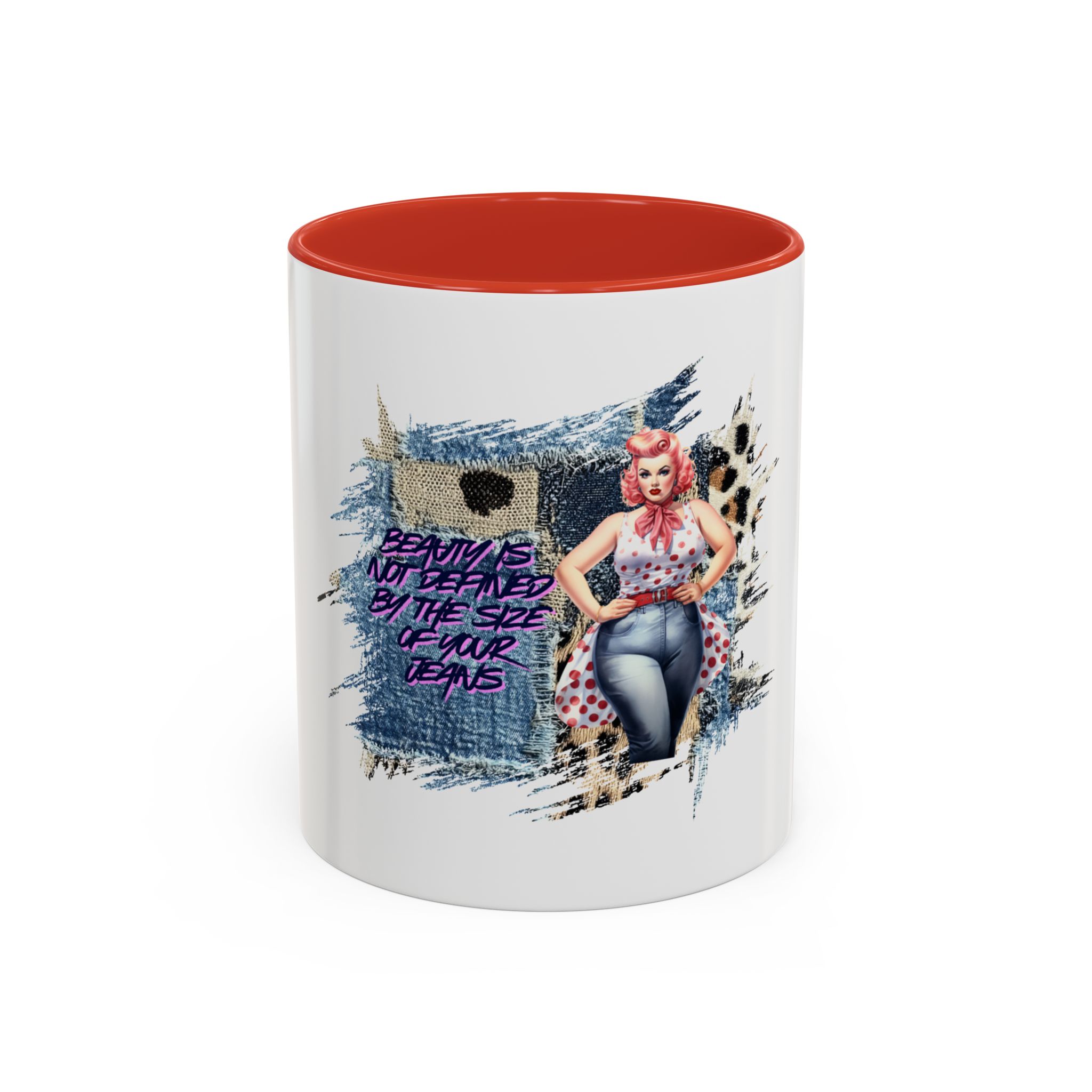 Vintage Pin-Up Coffee Mug — "Beauty is Not Defined by the Size of Your Jeans" Accent Mug - Image 13