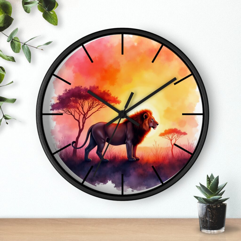Lion Sunset Wall Clock — African Savanna Decorative Clock
