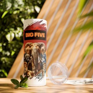 Big Five Wildlife Skinny Tumbler, 20oz Travel Mug, Eco-Friendly Drinkware, Gift for Animal Lovers, Safari Theme