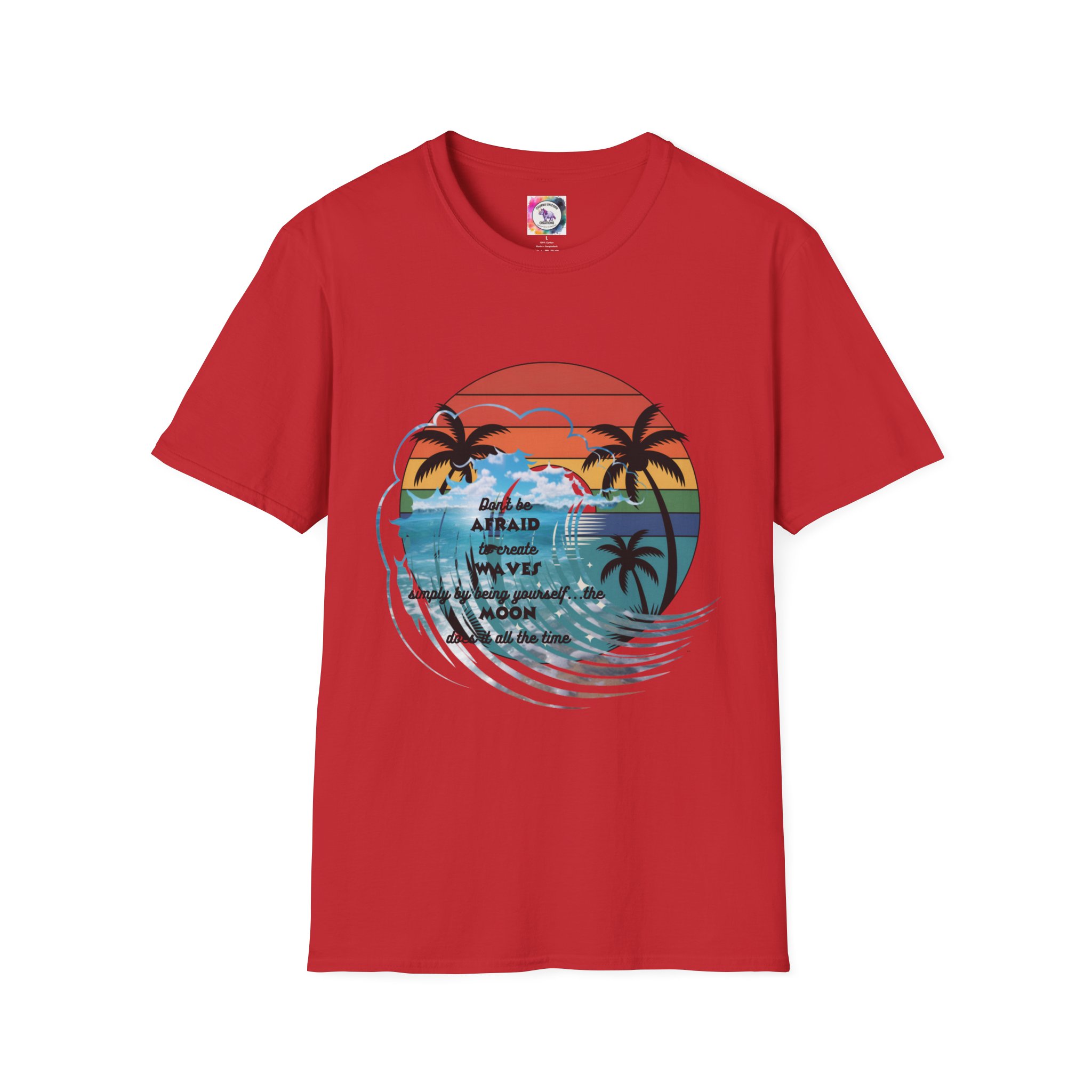 T-Shirt — Retro Sunset Palm Beach Tee with "Don't Be Afraid" Beach Quote - Image 51
