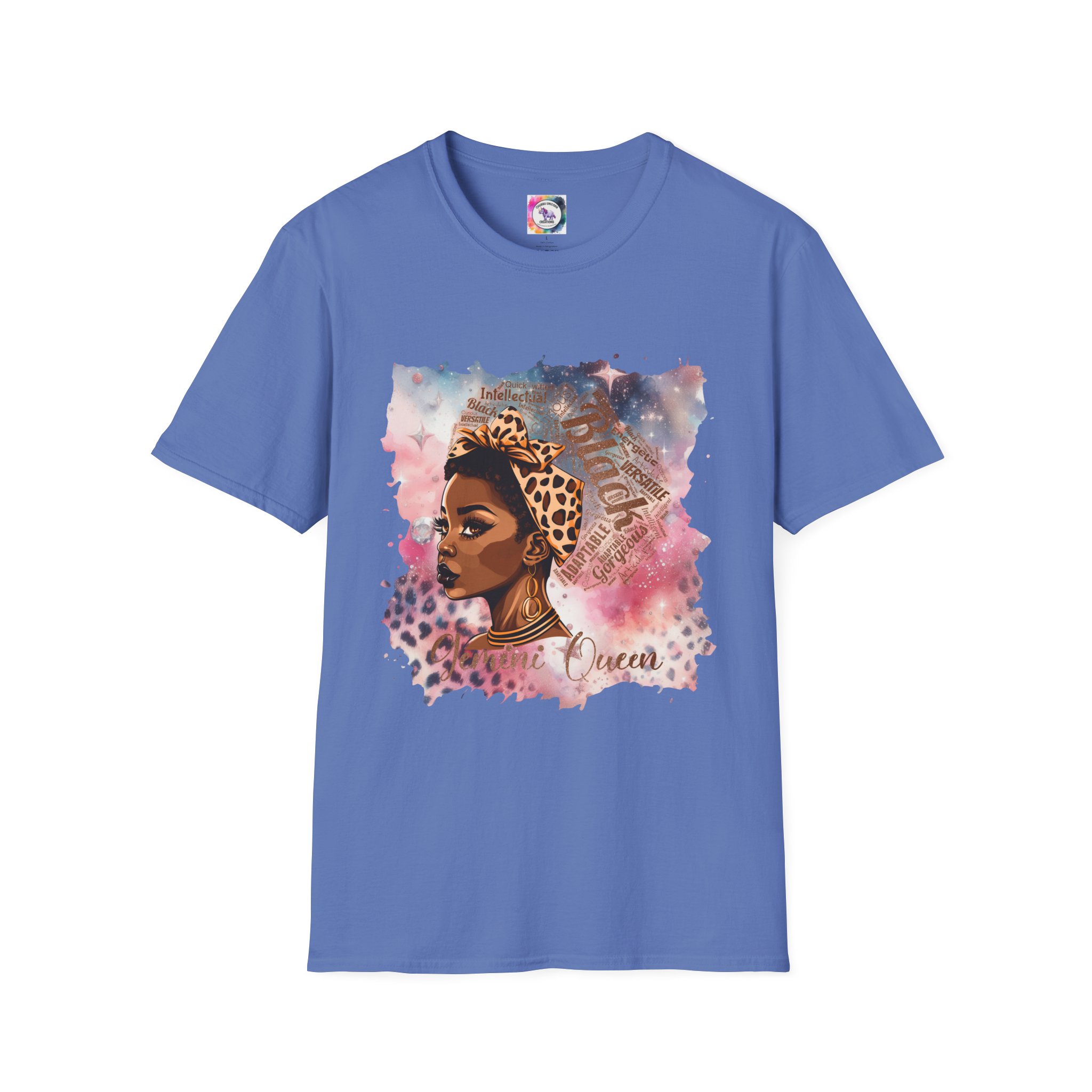 Gemini Queen Afro Chic T-Shirt — Black Queen Graphic Tee with Leopard Headwrap - Image 38