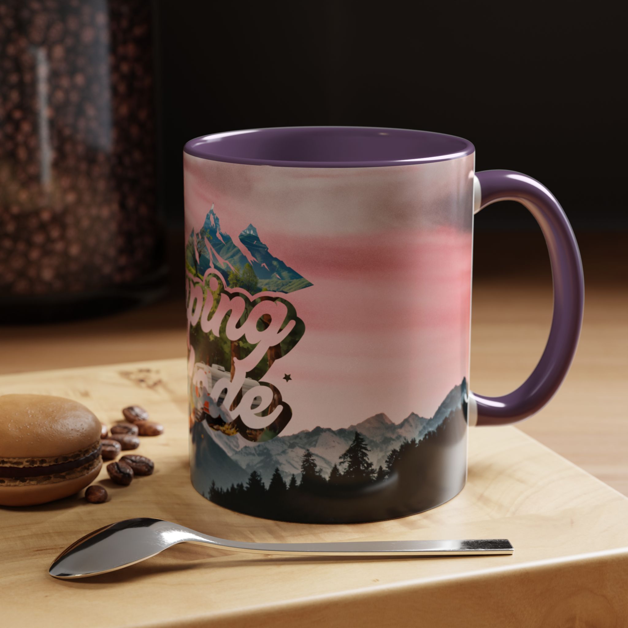 Camping Mode Coffee Mug — Pink Mountain Scenic Accent Mug (11/15oz) - Image 80