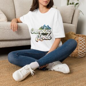 Camping T-Shirt — "Camping Mode" Mountain Graphic Outdoor Tee