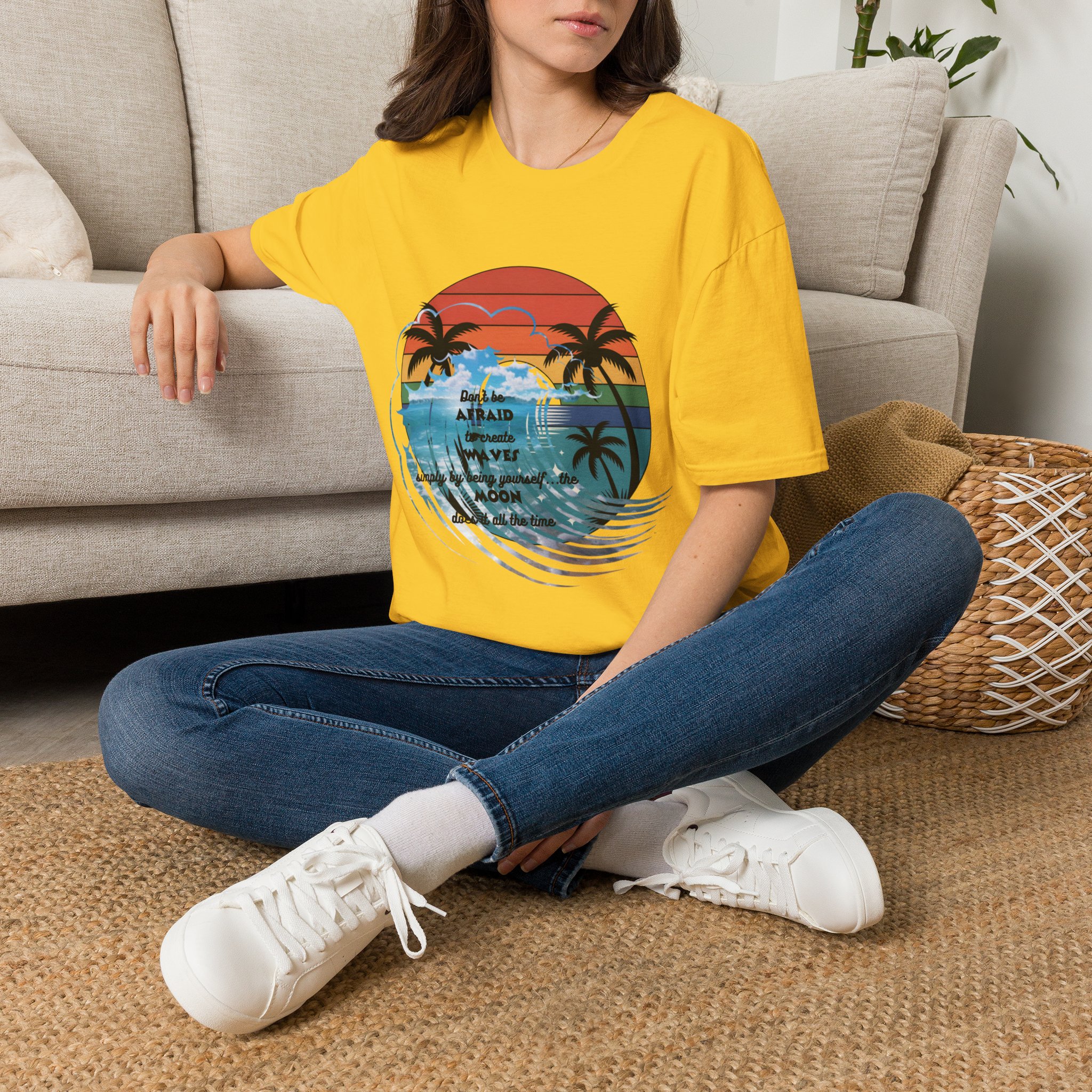 T-Shirt — Retro Sunset Palm Beach Tee with "Don't Be Afraid" Beach Quote - Image 26
