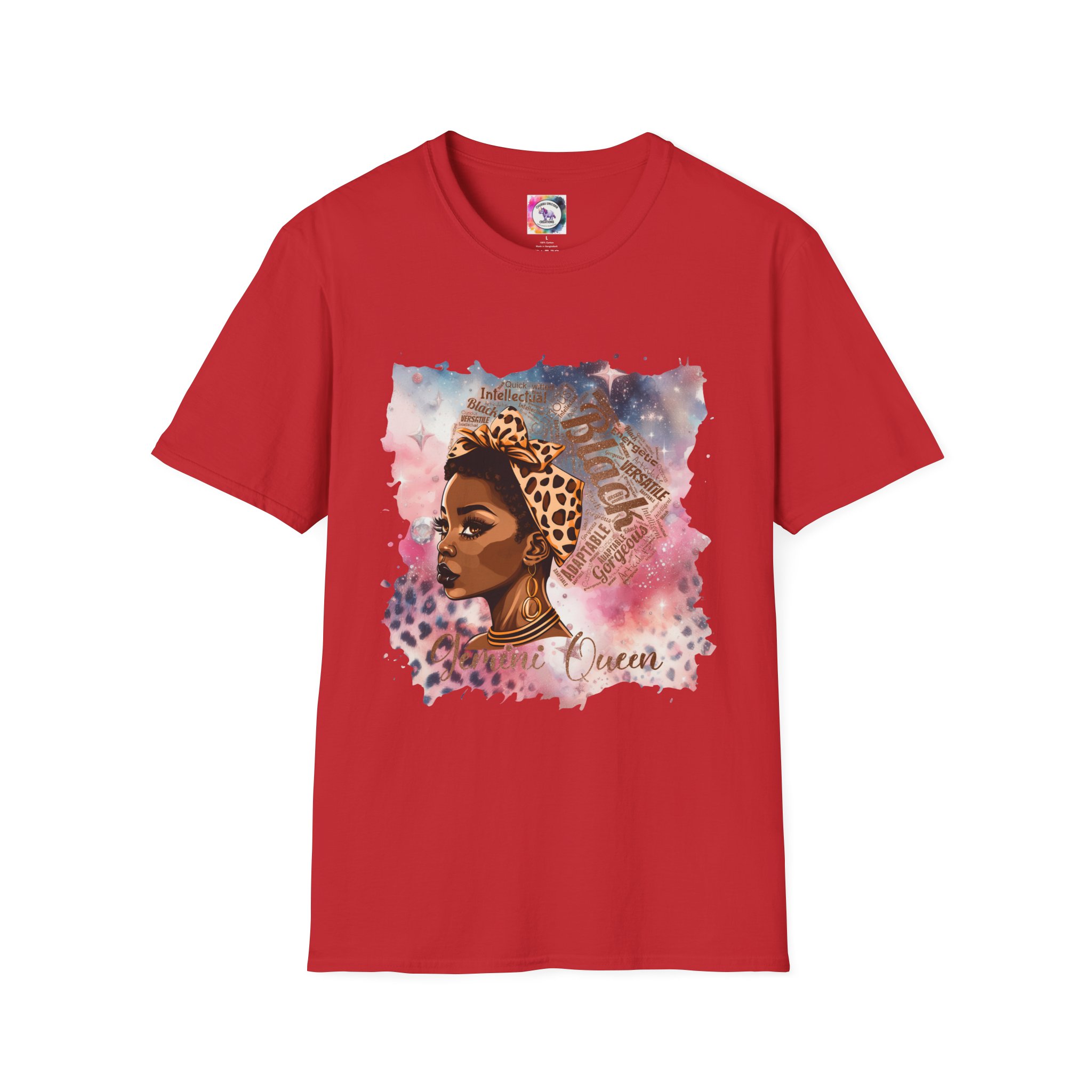 Gemini Queen Afro Chic T-Shirt — Black Queen Graphic Tee with Leopard Headwrap - Image 46