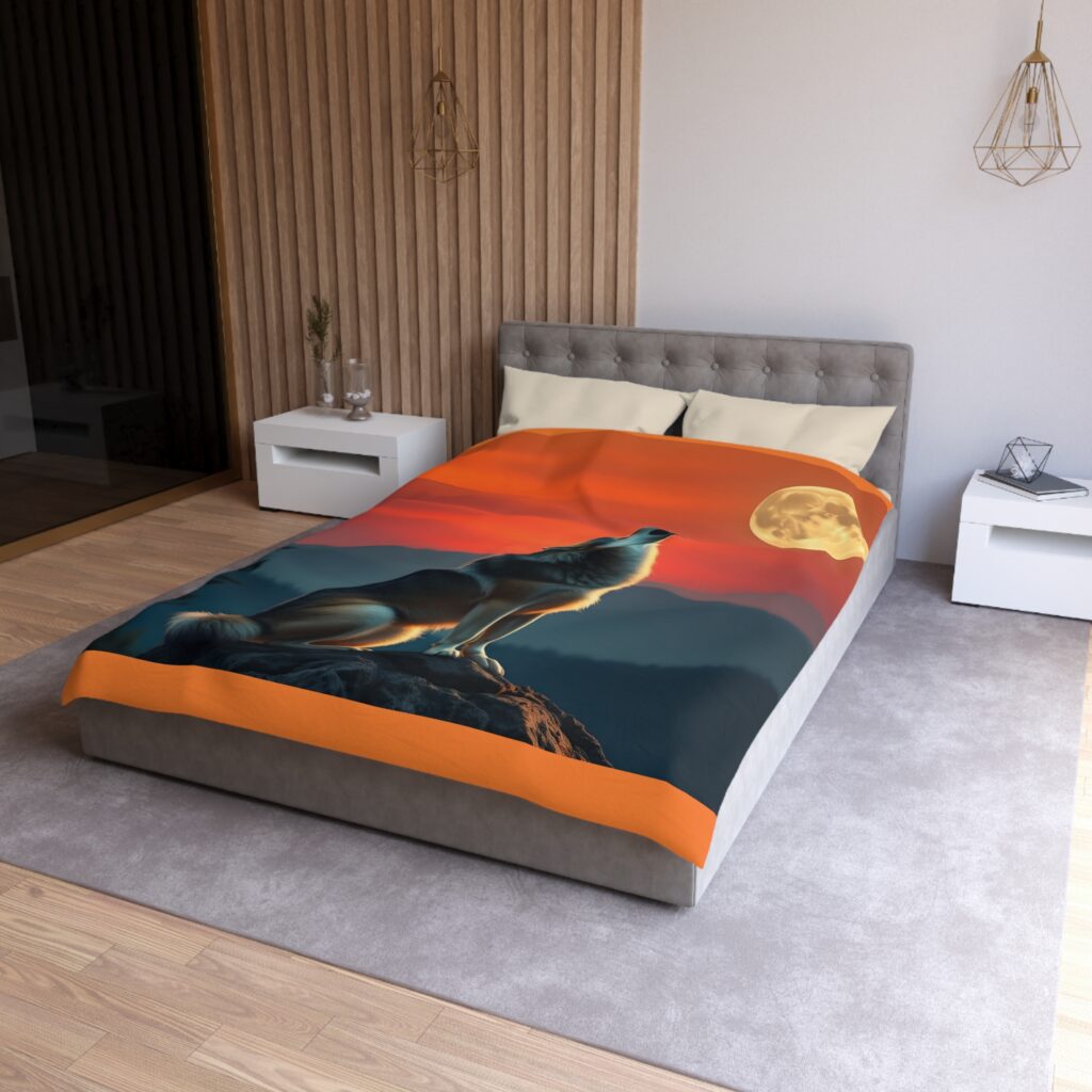 Moonlit Howling Wolf Duvet Cover, Nature Bedding, Animal Decor, Bedroom Inspiration, Rustic Home Decor, Cozy Sleep