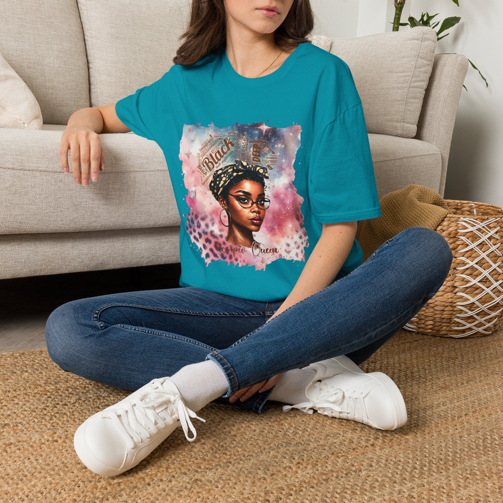 T-Shirt — 'Black Scorpio Queen' Afrocentric Watercolor Portrait Tee - Image 50
