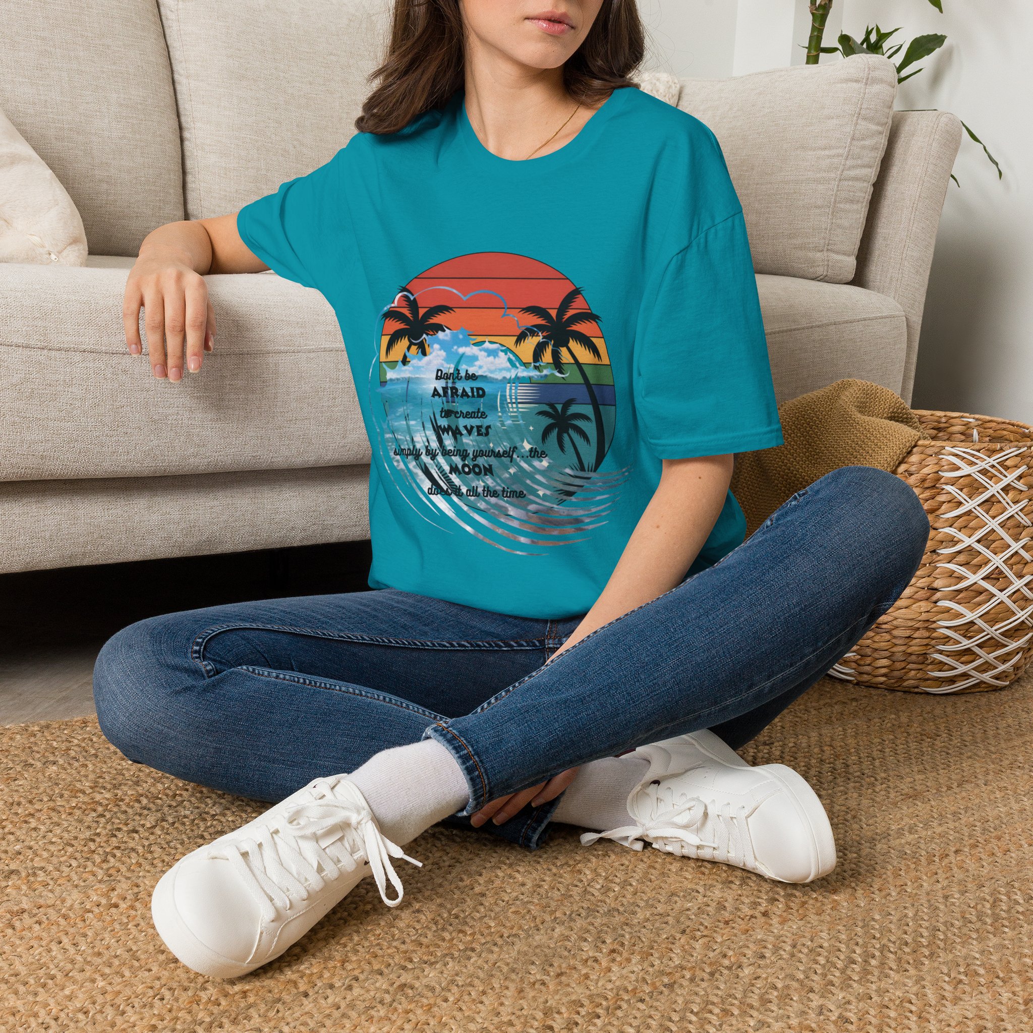 T-Shirt — Retro Sunset Palm Beach Tee with "Don't Be Afraid" Beach Quote - Image 34