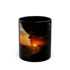 African Sunset Mug — Black Ceramic Coffee Cup with African savannah Silhouette