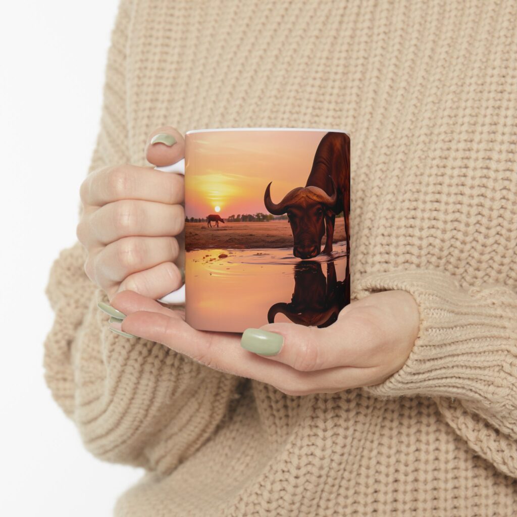 Sunset Buffalo Ceramic Mug — Wildlife Coffee Cup (11oz & 15oz)