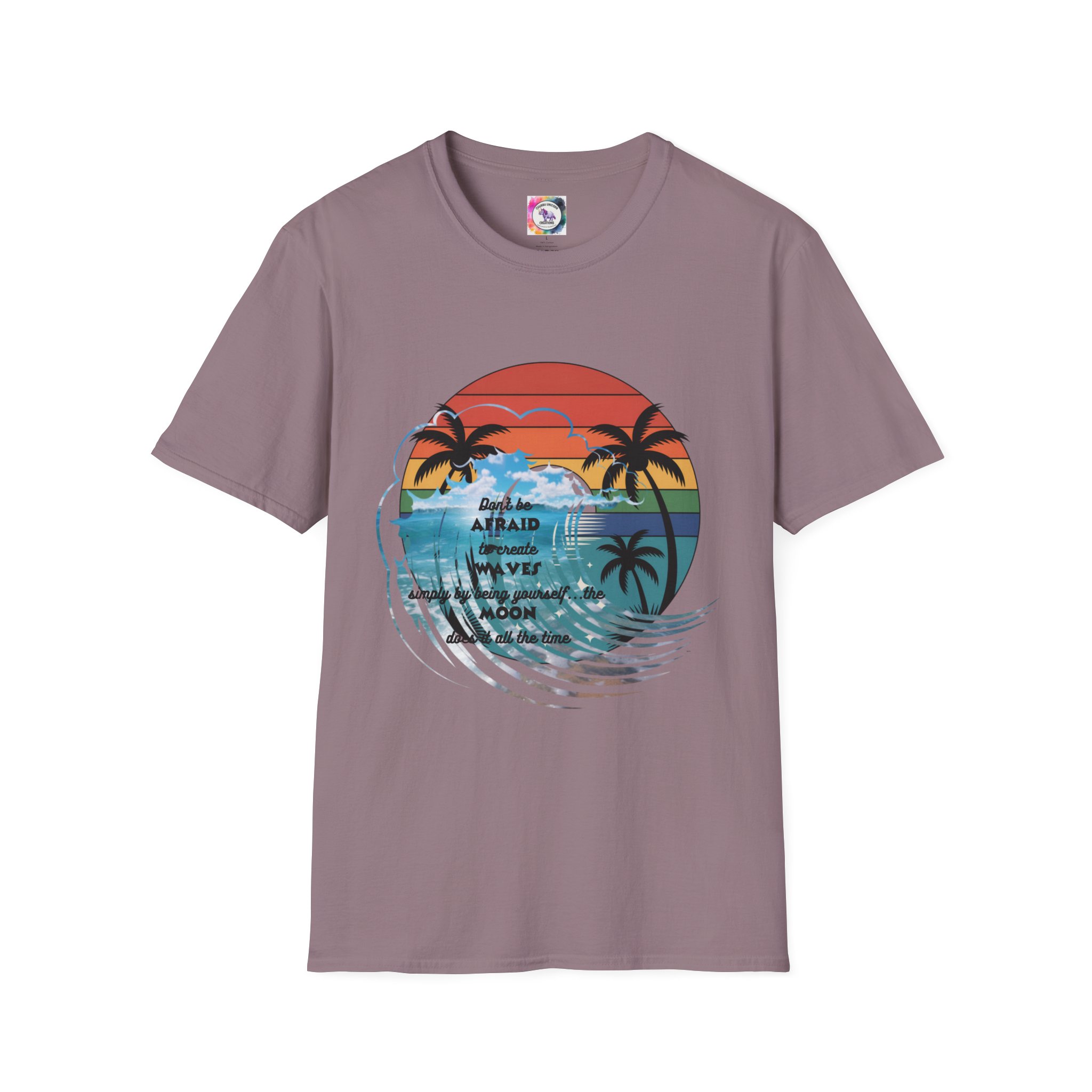 T-Shirt — Retro Sunset Palm Beach Tee with "Don't Be Afraid" Beach Quote - Image 43
