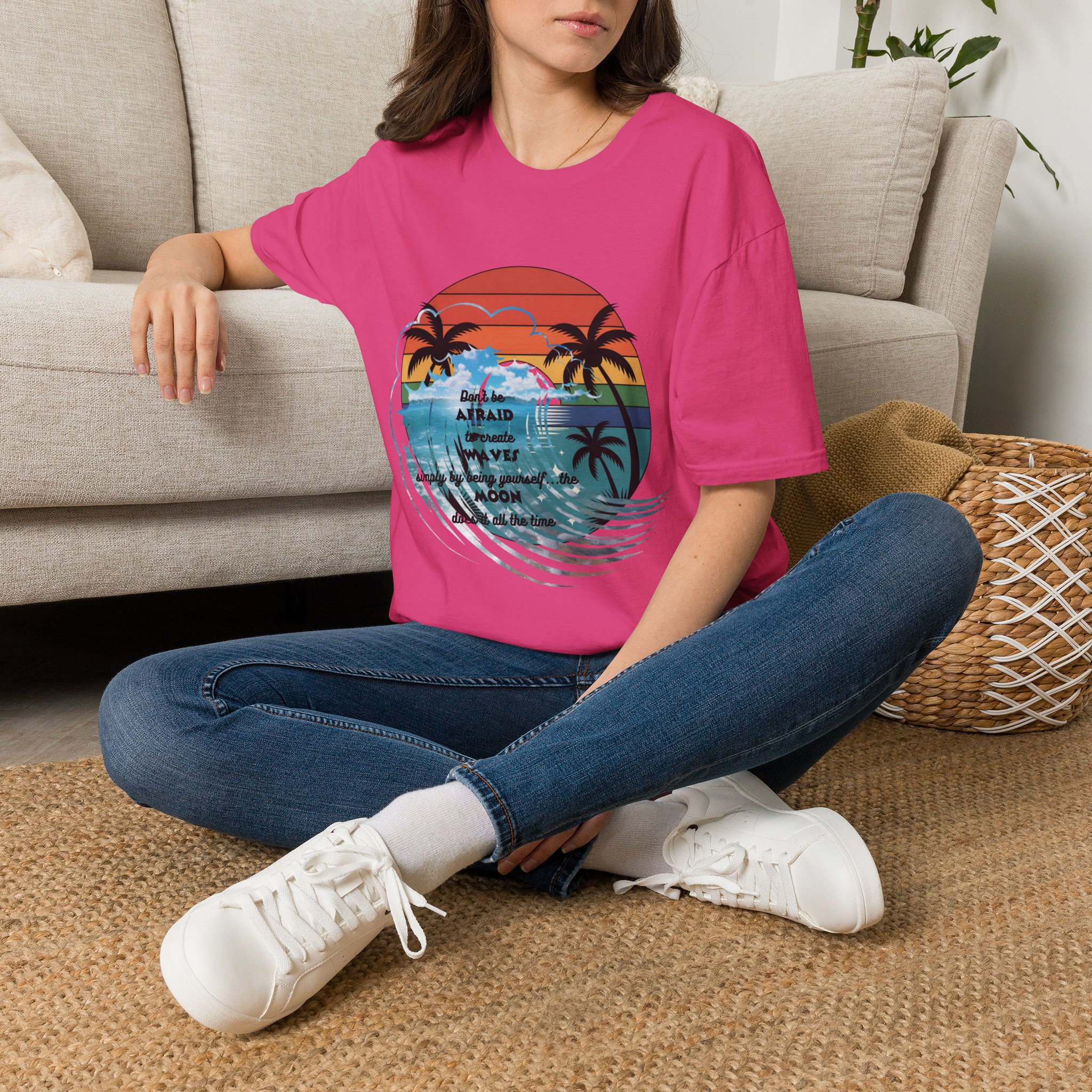 T-Shirt — Retro Sunset Palm Beach Tee with "Don't Be Afraid" Beach Quote - Image 46