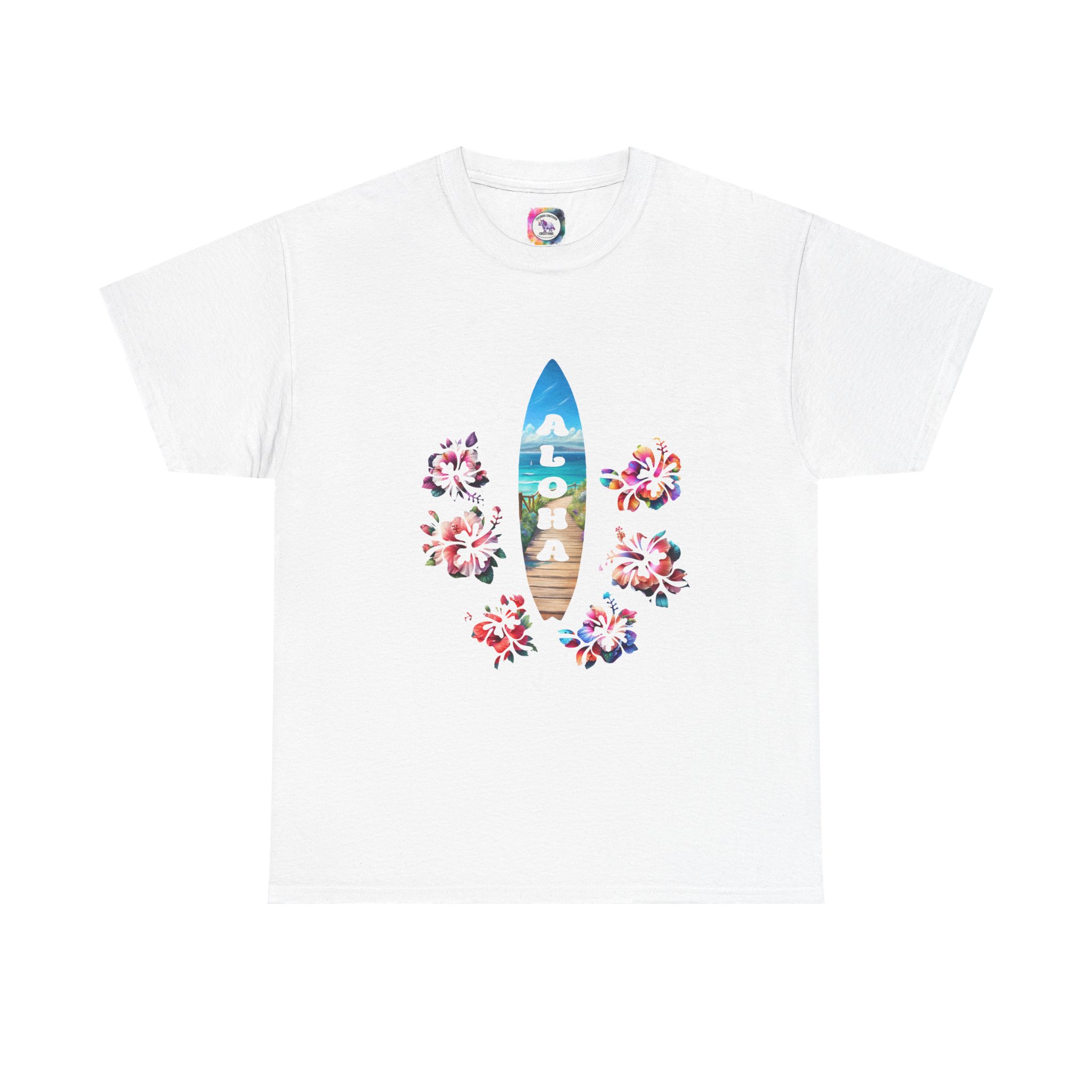 Aloha Surfboard Tee — Hawaiian Floral Beach T-Shirt