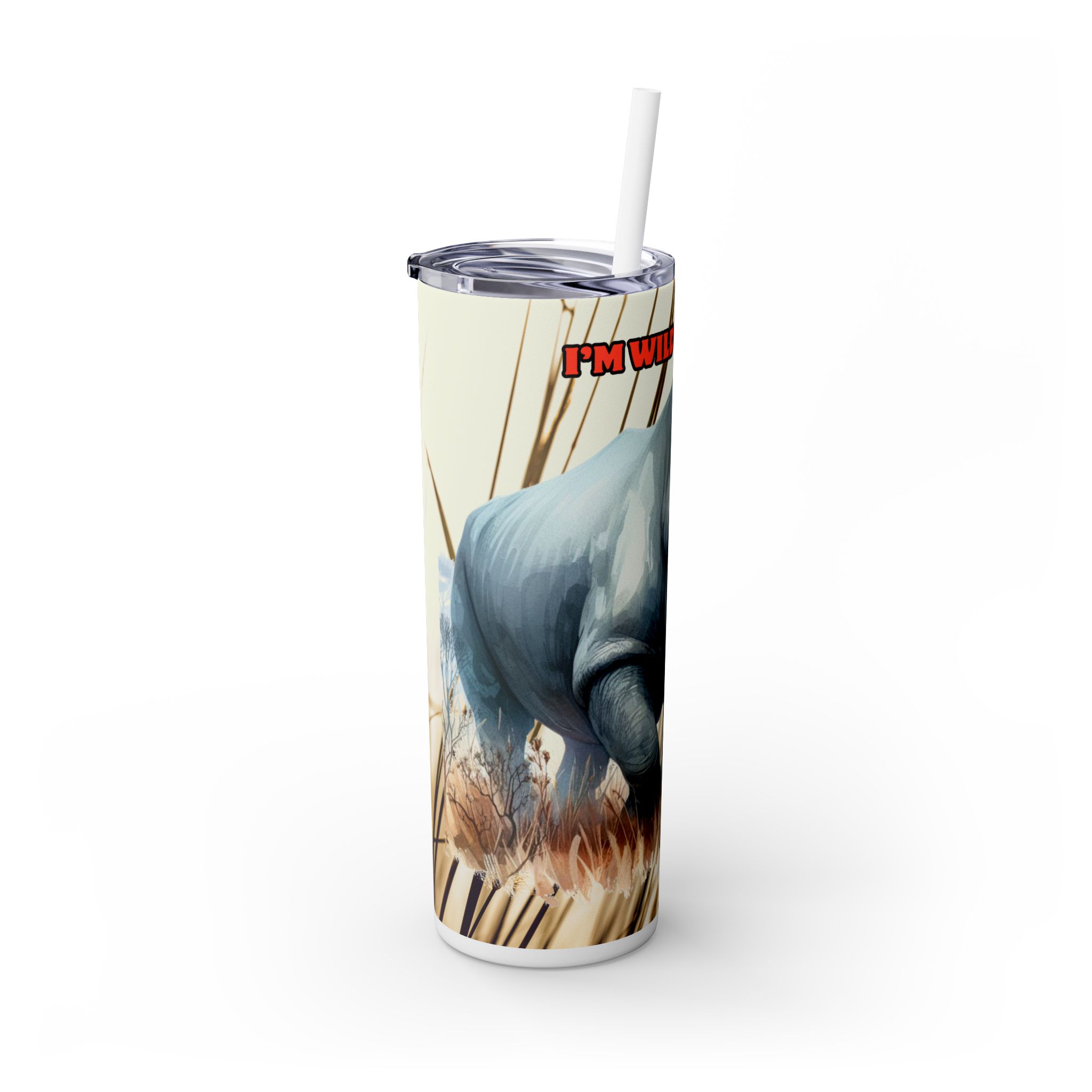 Wild & Free Rhino Tumbler, 20oz Skinny Travel Cup, Nature Lover Gift, Outdoor Adventure Drinkware, Cute Animal Cup, Wildlife Enthusiast Mug - Image 3