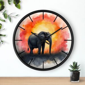 Elephant Sunset Wall Clock — Tropical Safari Animal Home Decor