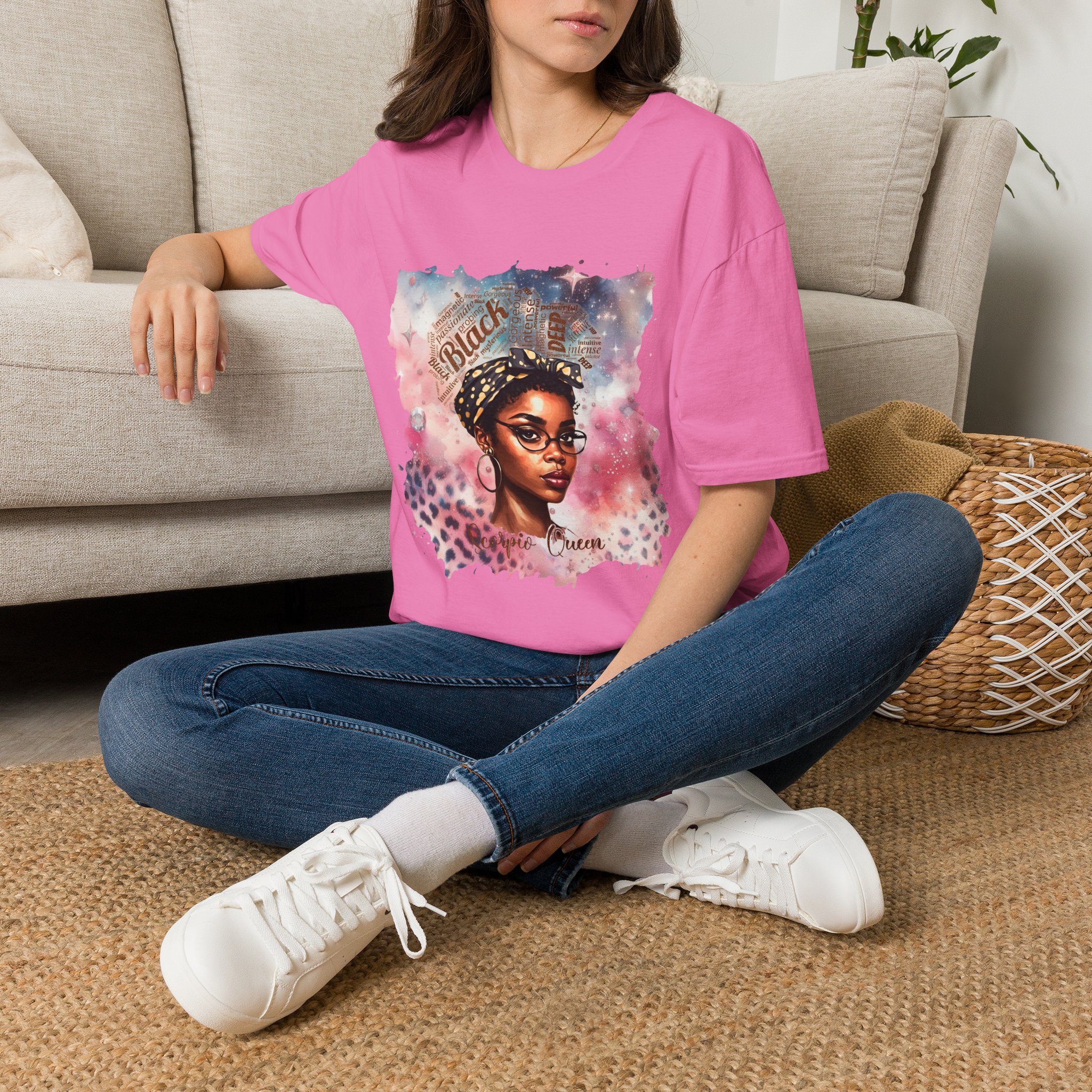 T-Shirt — 'Black Scorpio Queen' Afrocentric Watercolor Portrait Tee - Image 65