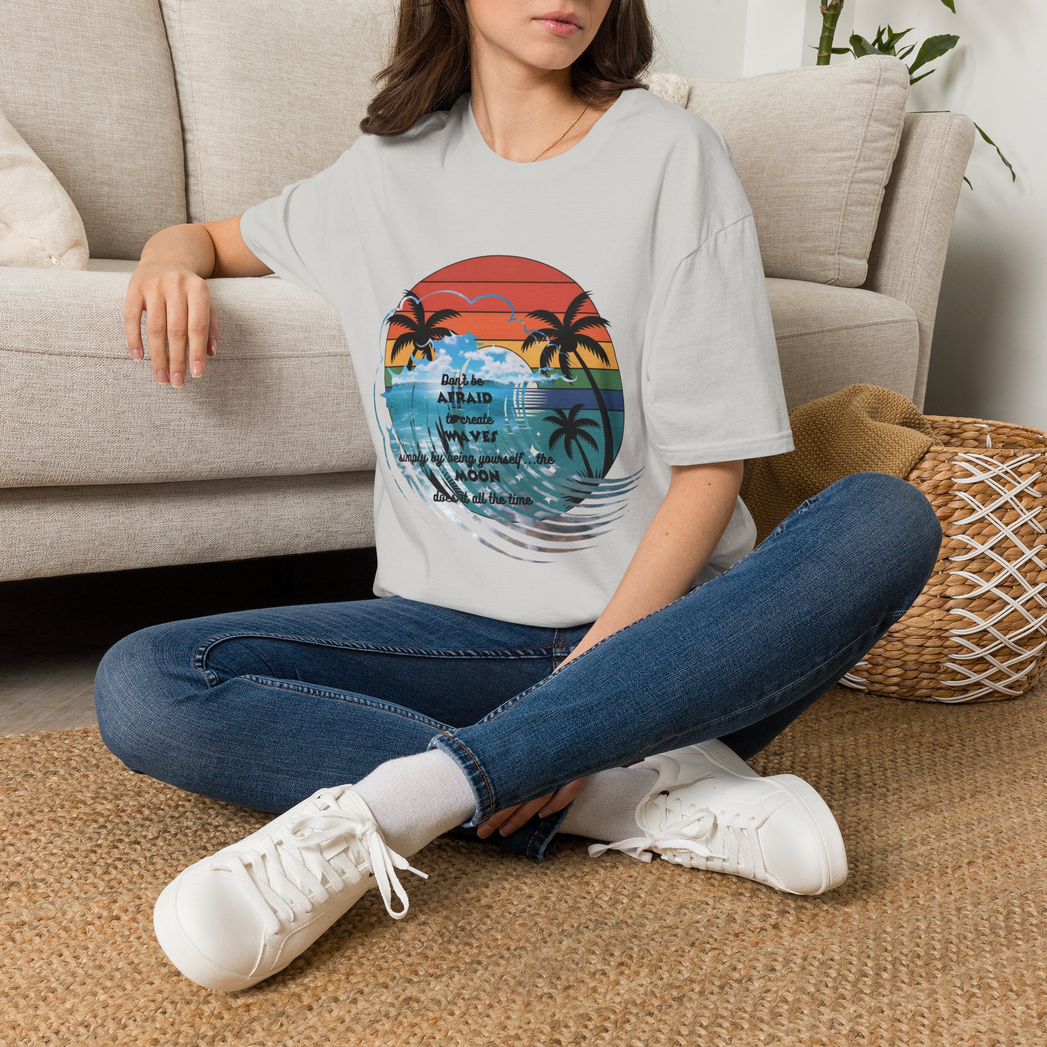 T-Shirt — Retro Sunset Palm Beach Tee with "Don't Be Afraid" Beach Quote - Image 18