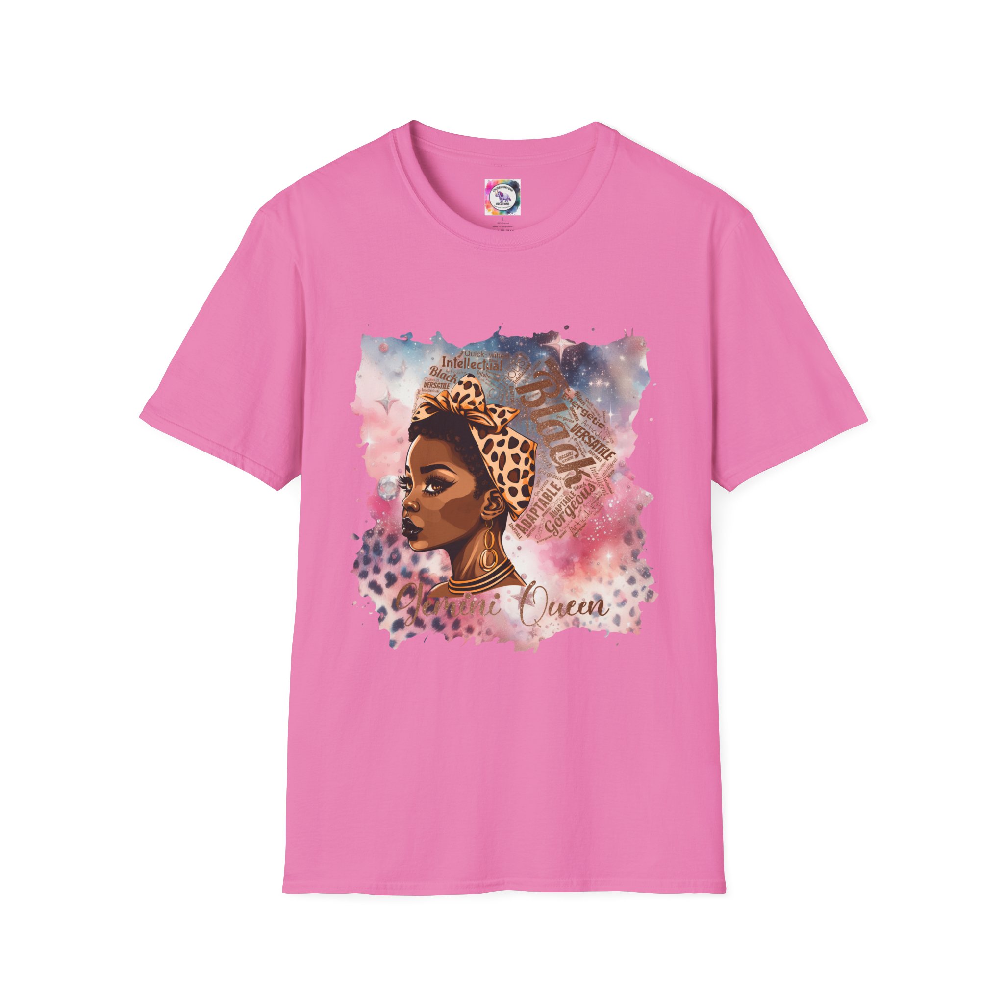 Gemini Queen Afro Chic T-Shirt — Black Queen Graphic Tee with Leopard Headwrap - Image 2