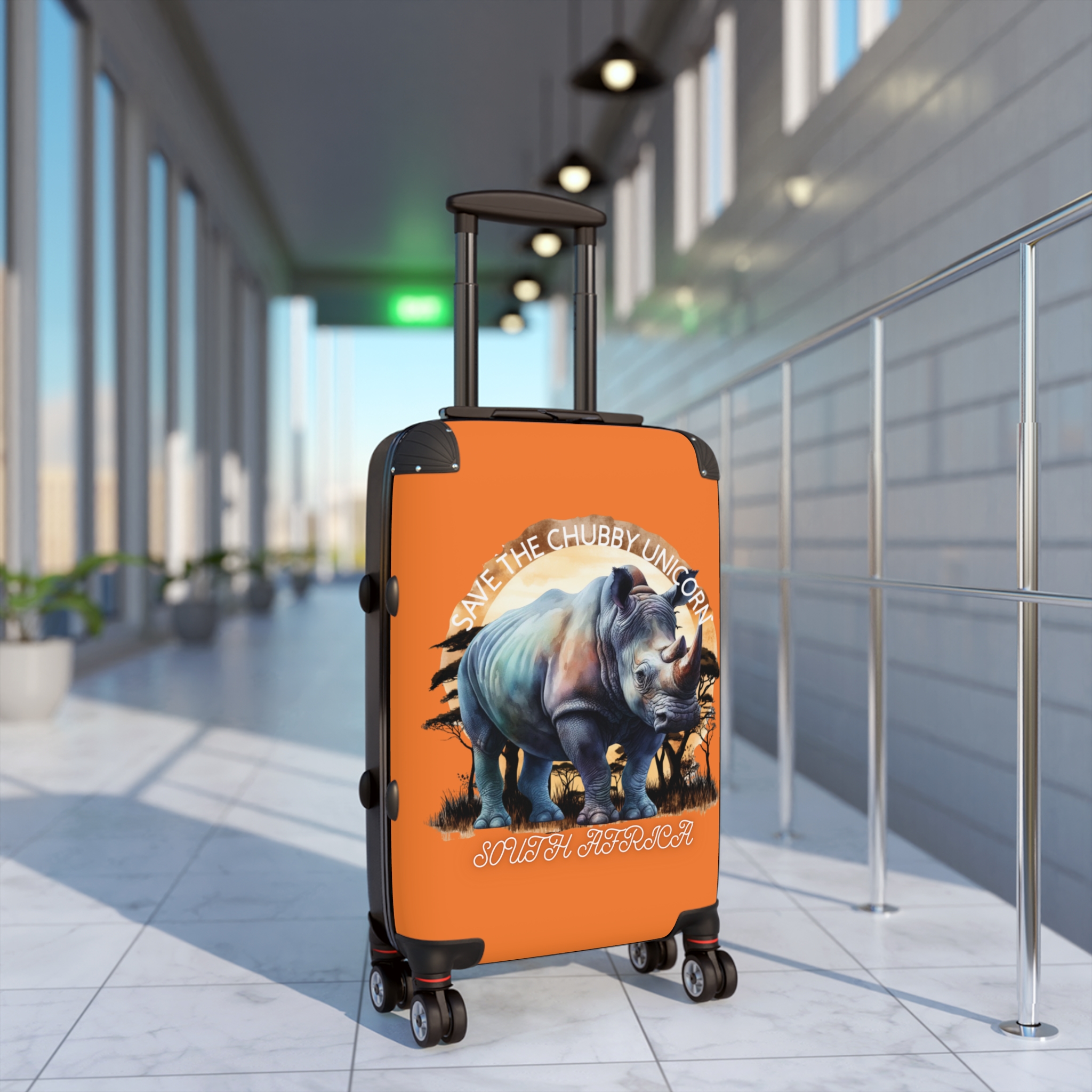 Rhino Art Suitcase, Travel Luggage for Animal Lovers, Cute Carry-On for Kids & Adults, Save the Chubby Unicorn, Eco-Friendly Travel Gear - Image 4