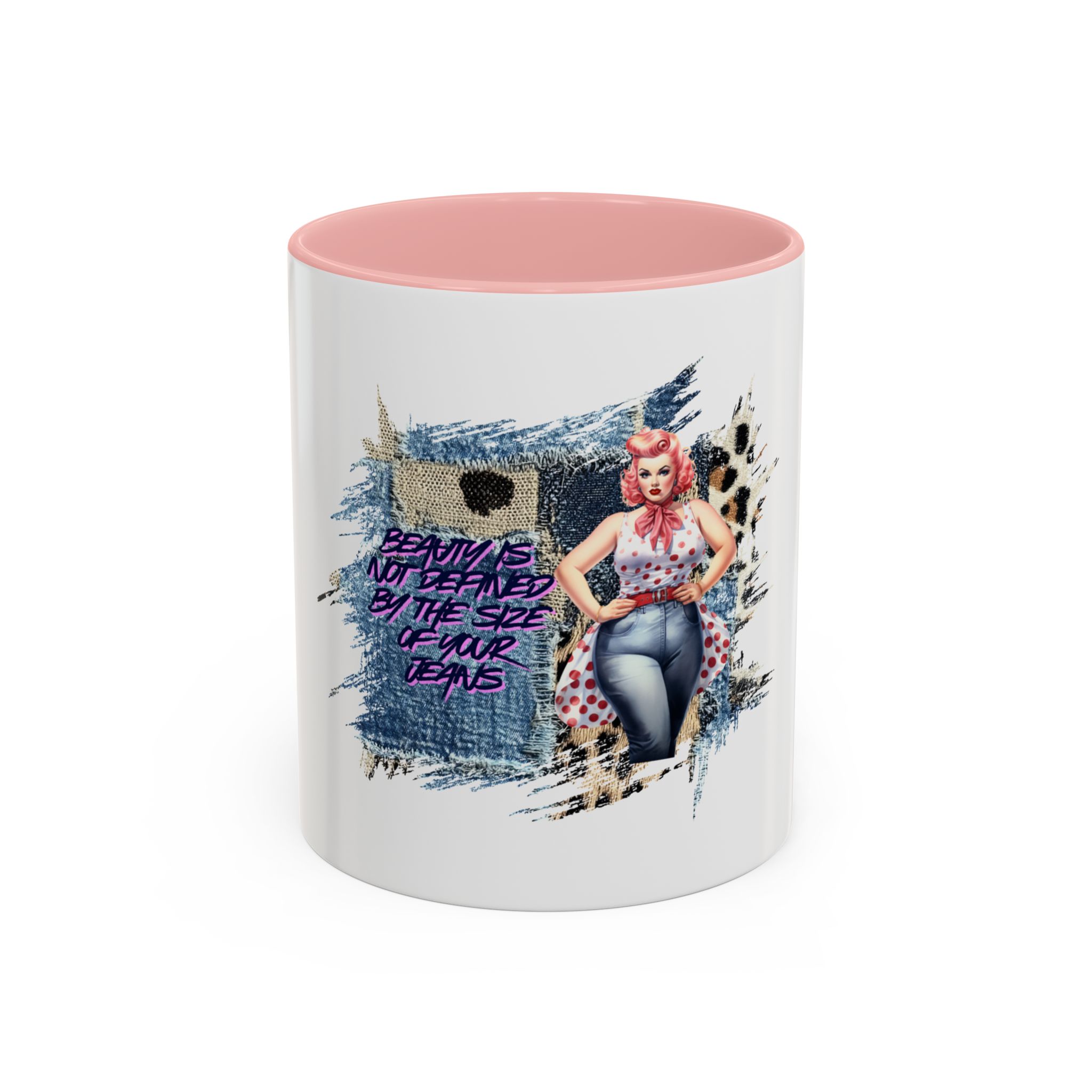 Vintage Pin-Up Coffee Mug — "Beauty is Not Defined by the Size of Your Jeans" Accent Mug - Image 9