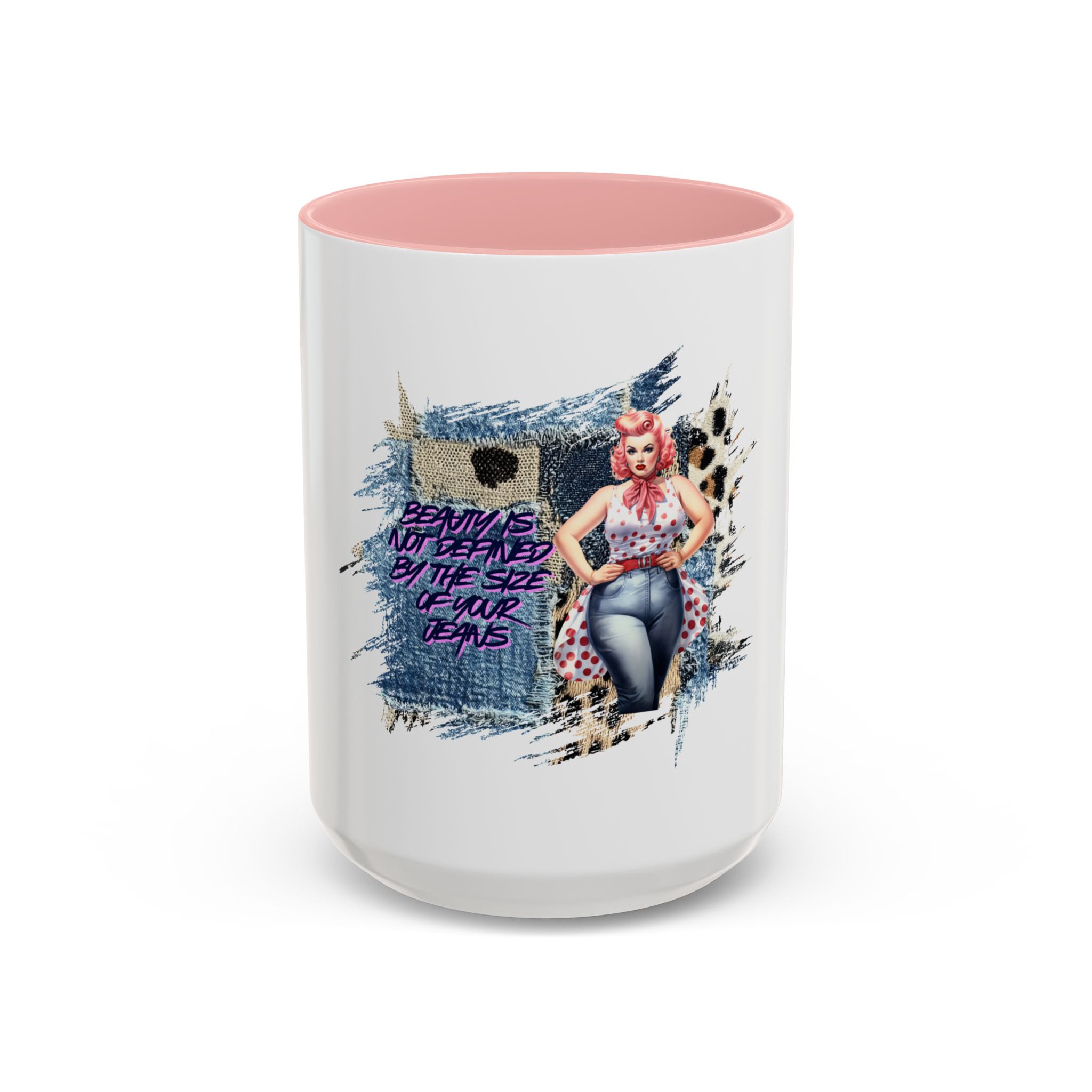 Vintage Pin-Up Coffee Mug — "Beauty is Not Defined by the Size of Your Jeans" Accent Mug - Image 25