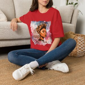 Black Leo Queen Portrait T‑Shirt — African American Art Tee with Headwrap & Leopard Accents