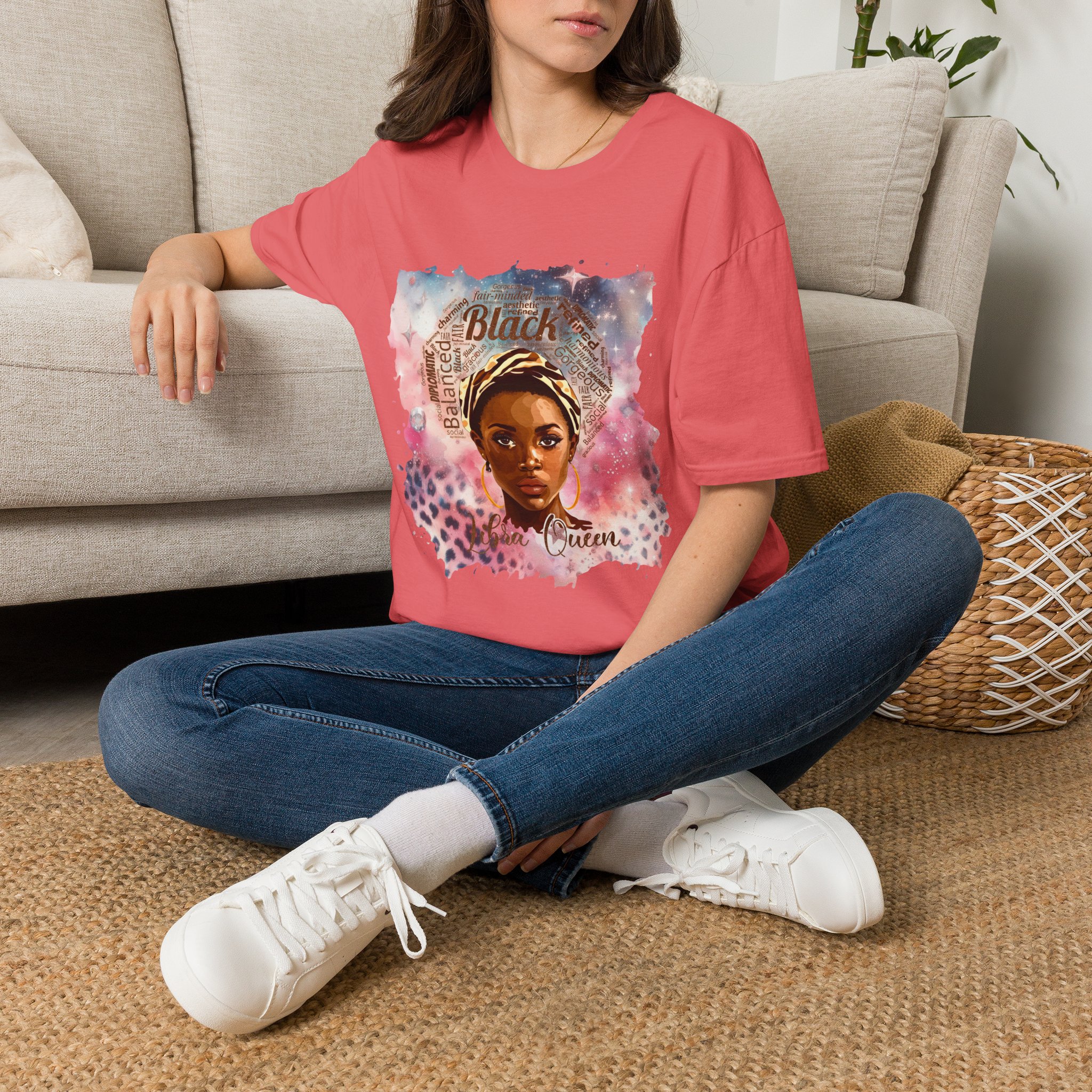 T-Shirt — Black Libra Queen Portrait Tee (Afrocentric Art, Empowerment) - Image 10
