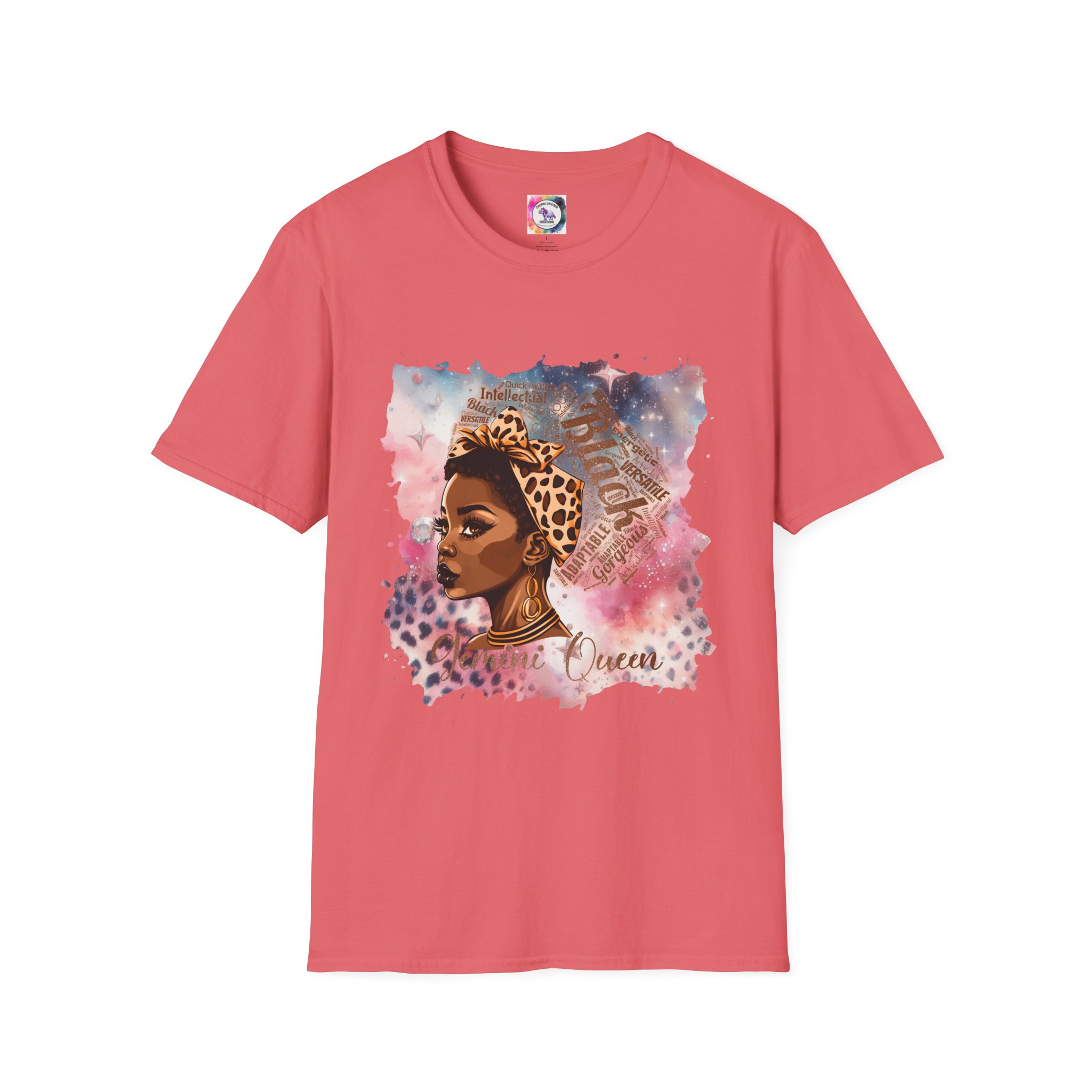 Gemini Queen Afro Chic T-Shirt — Black Queen Graphic Tee with Leopard Headwrap - Image 10
