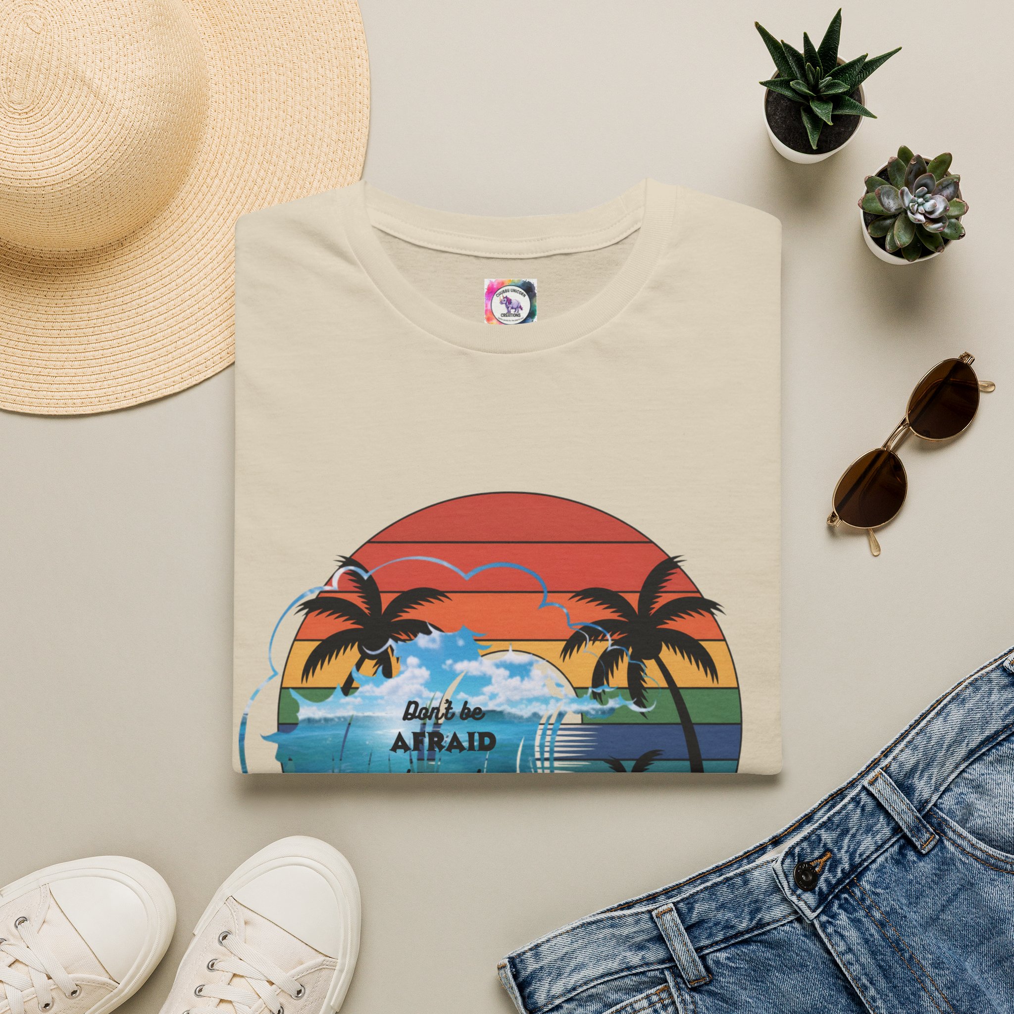 T-Shirt — Retro Sunset Palm Beach Tee with "Don't Be Afraid" Beach Quote - Image 13